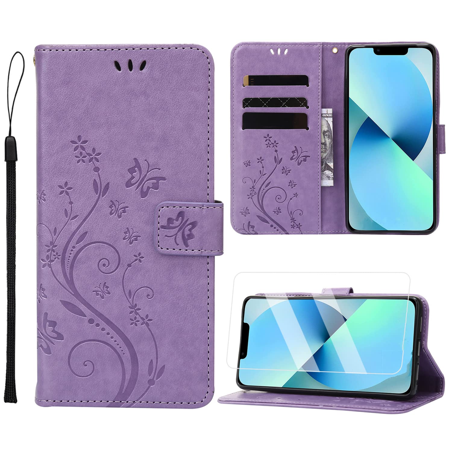 ANSHOW iPhone SE Case Wallet with Wrist Strap, iPhone Case, iPhone  Case, with Screen Protector, Flip Leather Case with Cards Holder Phone Case