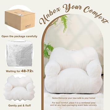 Giant Bean Bag Chair for Adults, Cozy Beanbag Chair with Armrests for Bedroom Living Room, Large Boneless Chair Floor Bean Bags with Handle Non-Slip Base -Beige