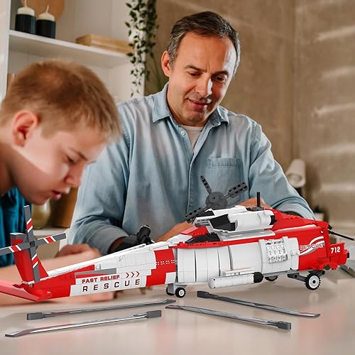 Miniatura 6 de JMBricklayer HH-60J - Juego de construcción de helicóptero, juguete de helicóptero de rescate militar, exhibición coleccionable, modelo de avión
