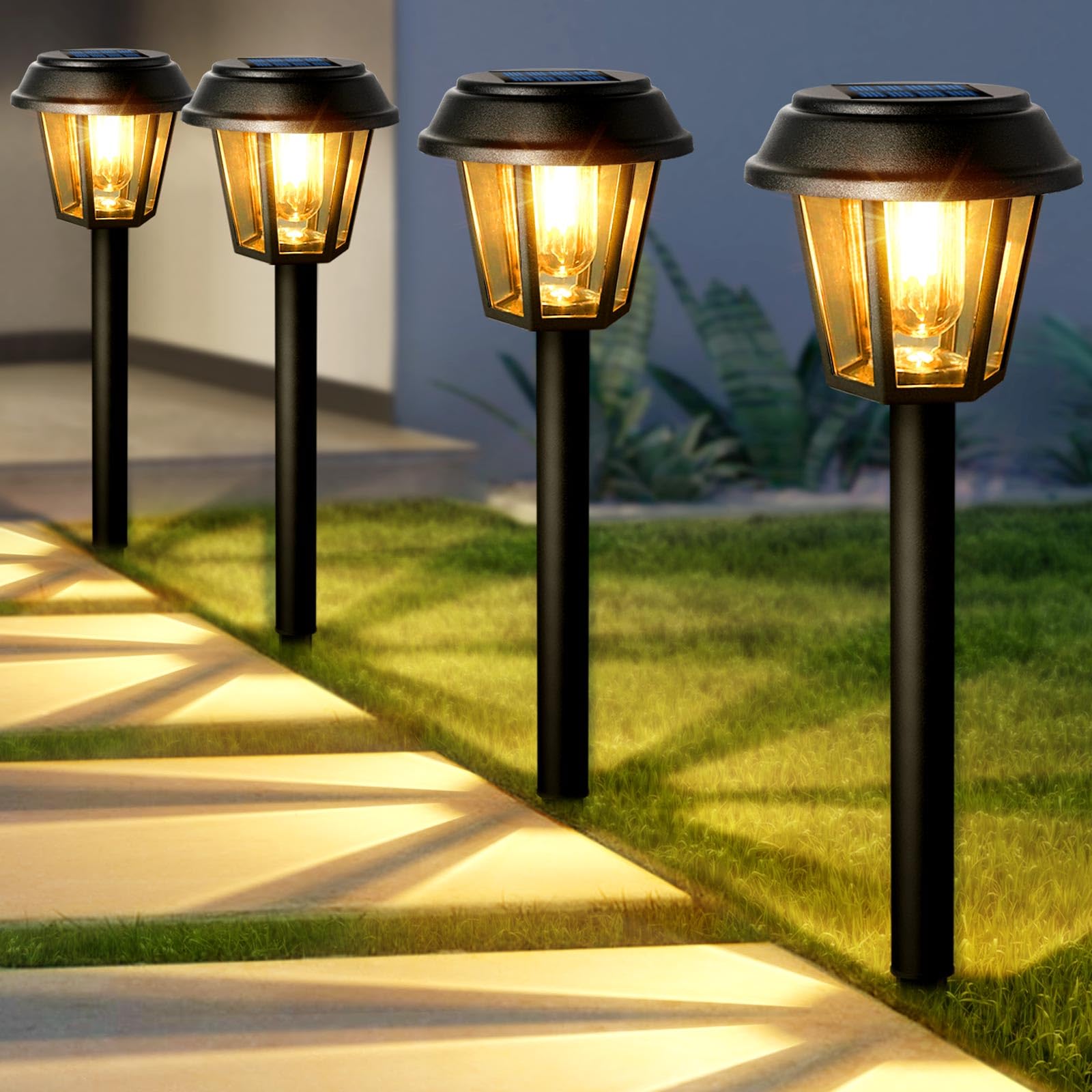 Priddop Solar Pathway Lights Outdoor 12 Pack Solar Lights Outdoor Waterproof 3000K Warm White Tungsten Filament Bulb for