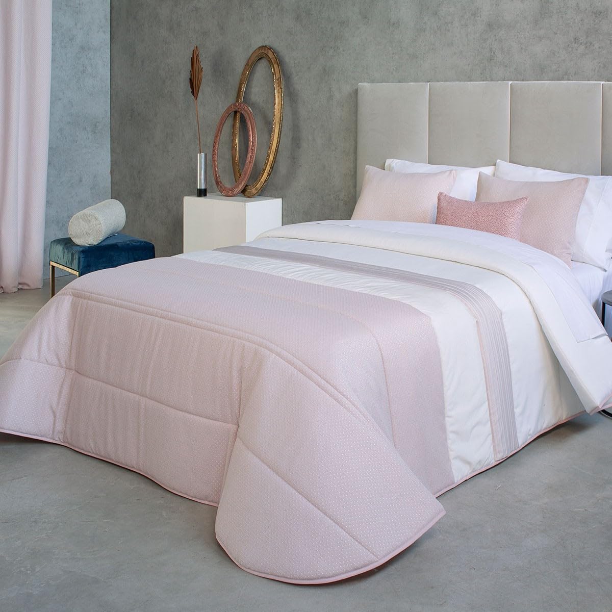 Reig Marti Edredón ASSARI B3, Jacquard, 150 g/m², Poliéster y Algodón, Rosa, Cama de 150 cm (150 cm)