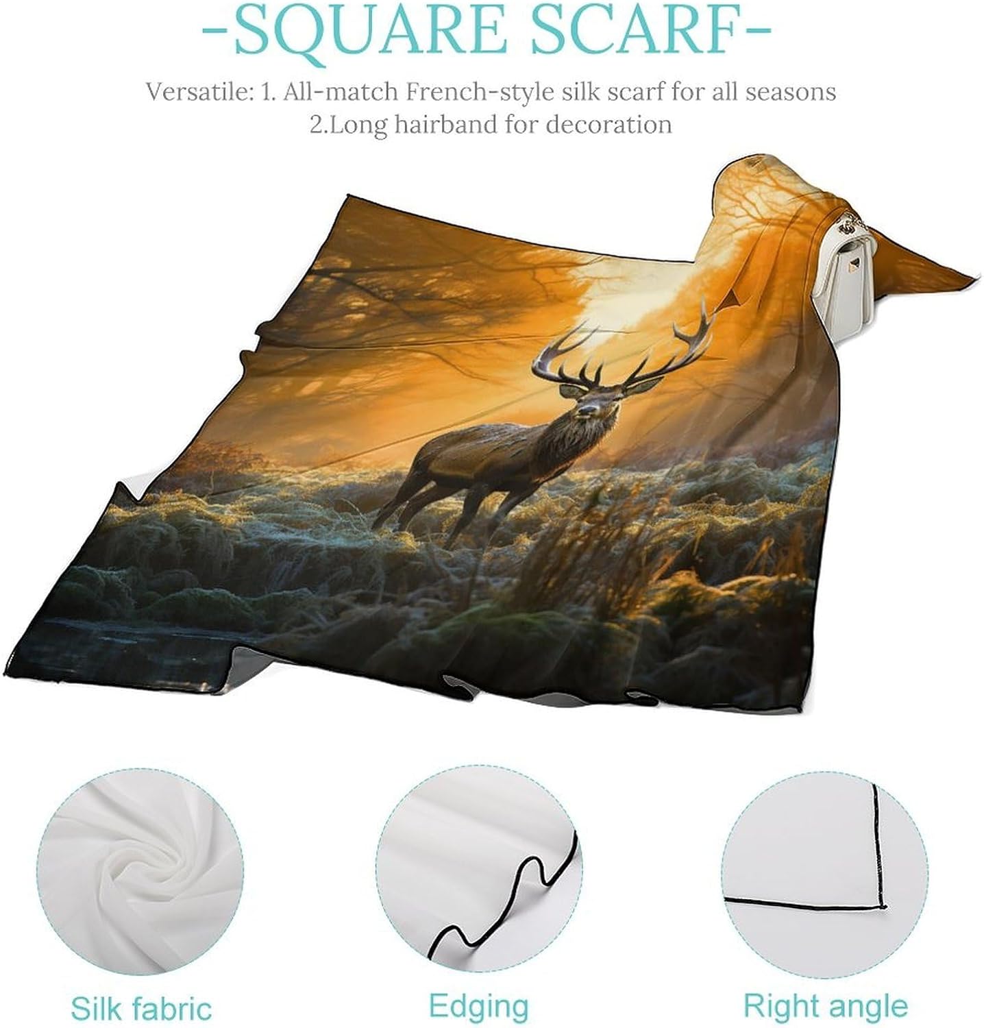 Deer in The Grass Hair Scarf for Women, Lightweight Square Head Shawls for Men, Fashion Neckerchief for Travel, Hair Bandanas, Silk Satin Neck Scarf for Sleeping, 27 Inches