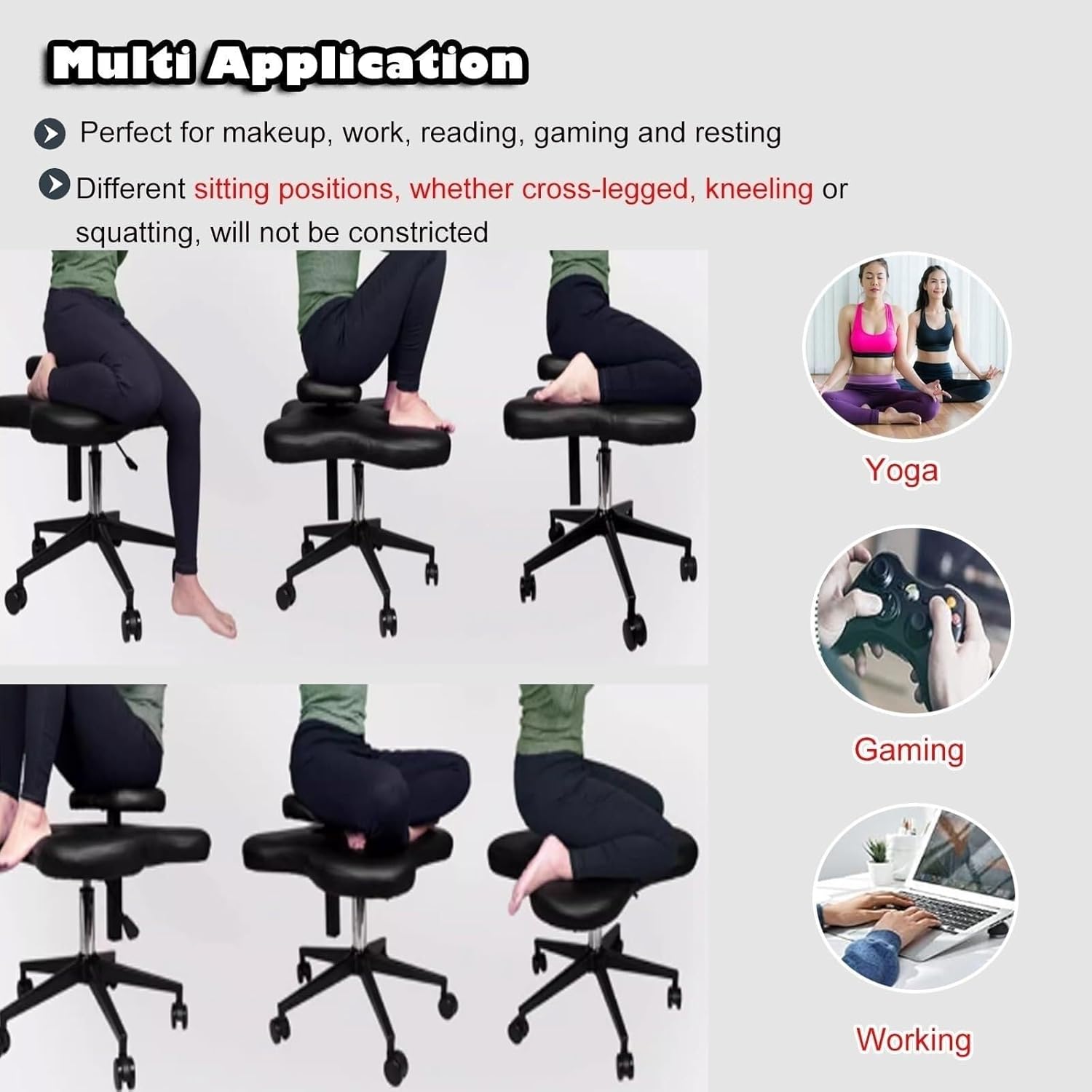 Height-Adjustable Cross Legged Kneeling Chair with 360° Swivel Wheels, Ergonomic Posture Support for Office & Meditation
