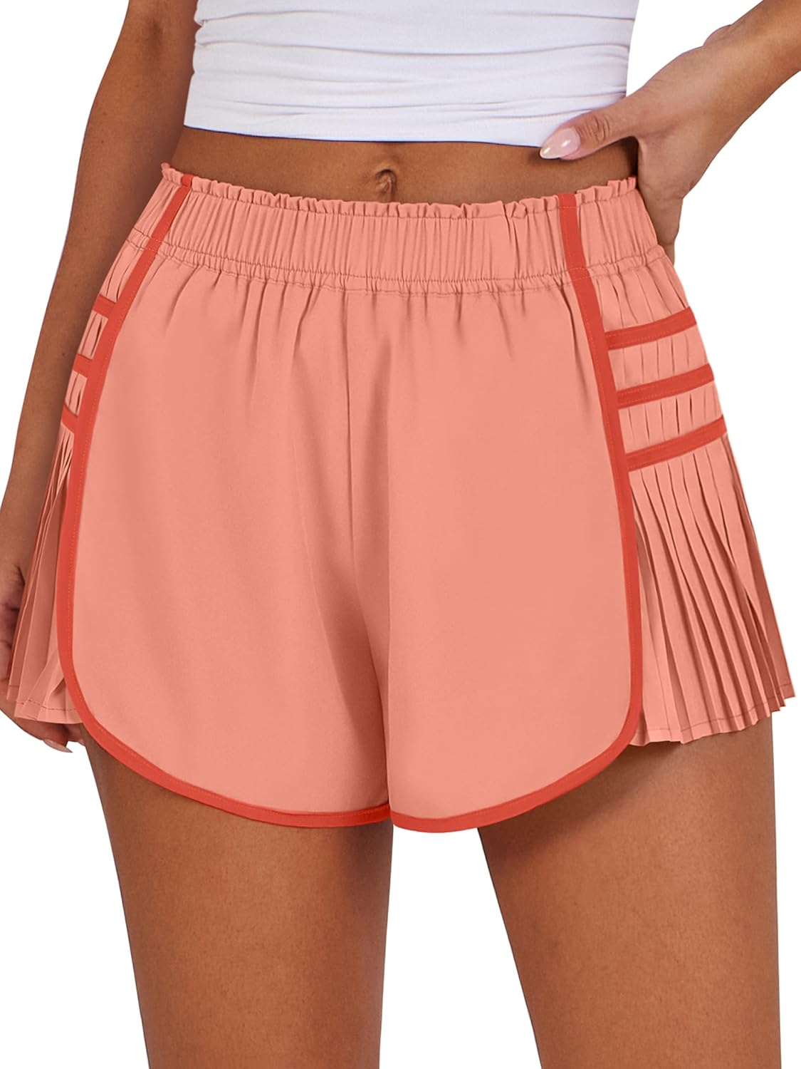Caracilia Women Running Shorts Flowy Pleated Athletic Shorts Summer High Waisted Tennis Sporty Workout Gym Shorts
