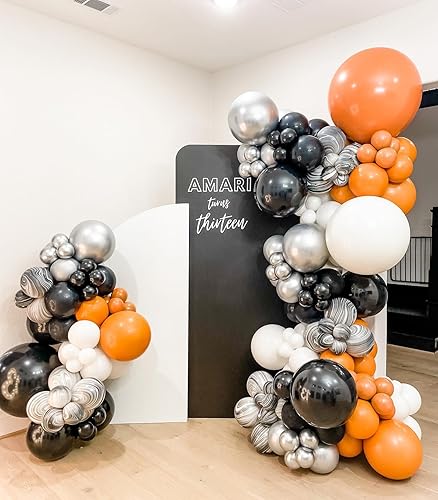 Miniatura 2 de Bonropin 160Pcs Halloween Balloon Garland Arch kit with Black White Orange Silver Agate Balloons for Halloween Day Party Background Decorations