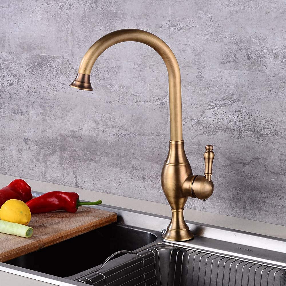 Robinet de cuisine cuivre antique mitigeur chaud froid pour évier lavabo