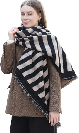 Wander Agio Diagonal Checkered Scarf Winter Shawl Thick Cashmere-Like Soft Wrap Warm Scarves Womens Plaid Shawls