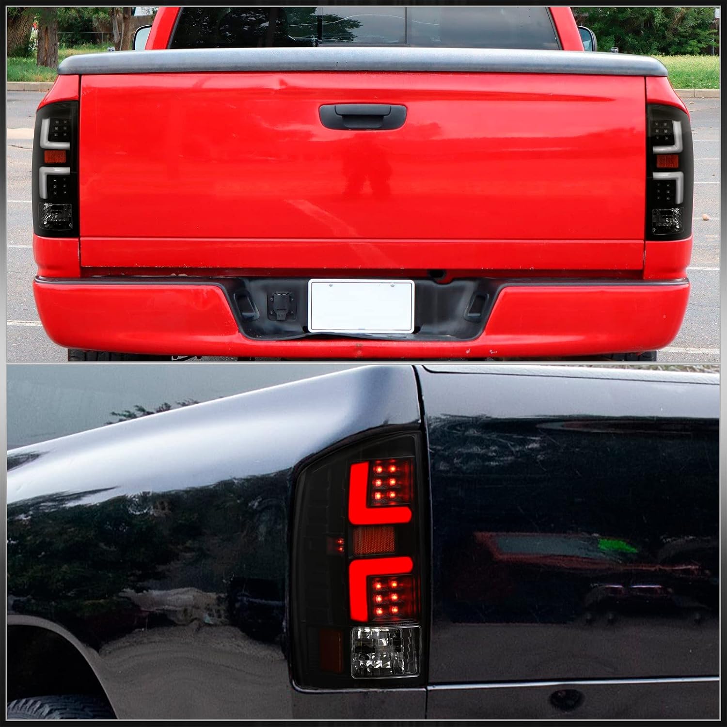 AJP Distributors Black Housing Clear Lens White LED Tube Tail Lights Brake Stop Signal Lamps Assembly Pair Compatible/Replacement For Ram 1500 2500 3500 Pickup 2002 2003 2004 2005 2006 02 03 04 05 06