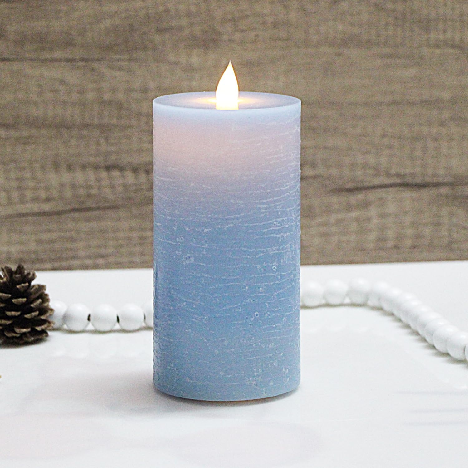 Flickering Flameless Candle with 3D Moving Flame, Battery Operated with Remote and Timer, Real Wax, LED Pillar Water Ripples Candle for Wedding, Christmas, Home Decor (Blue)