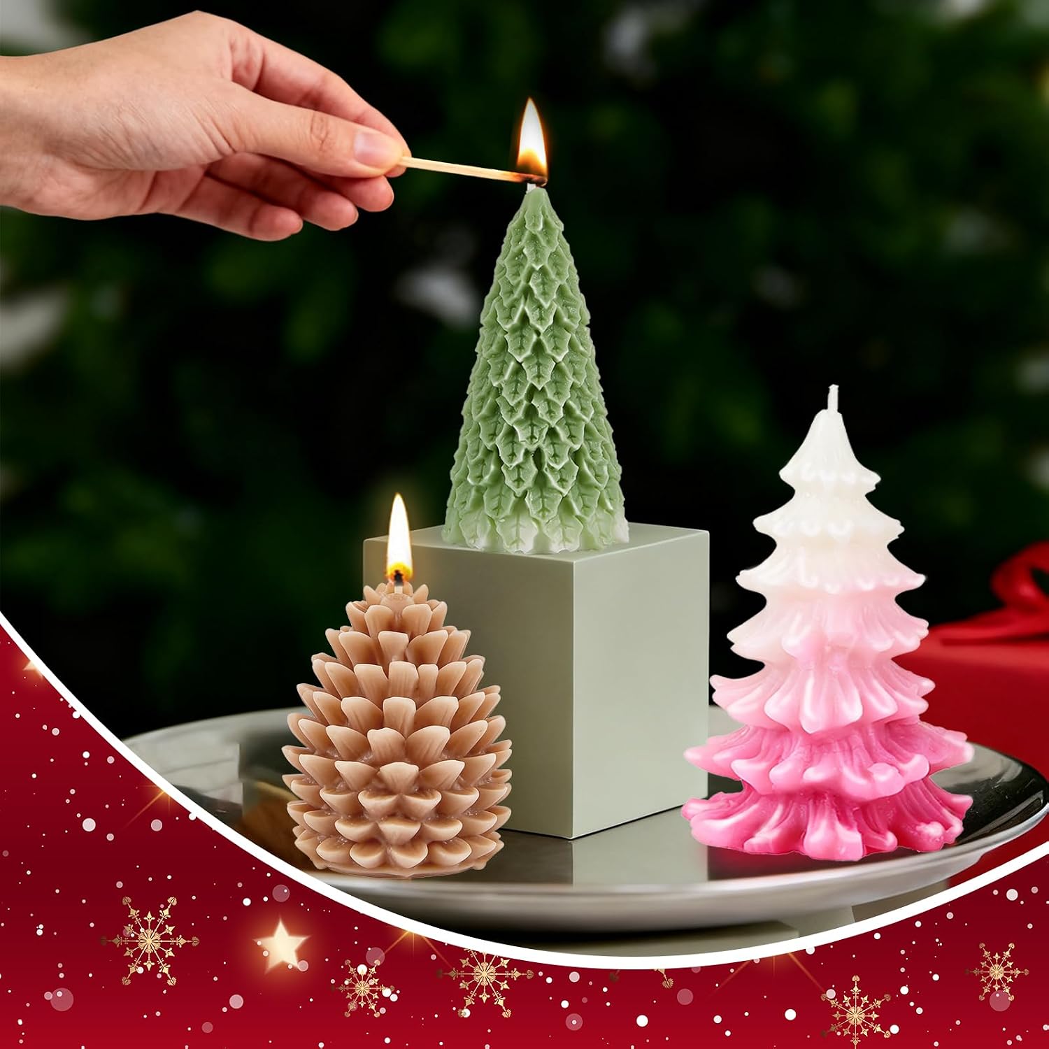 LYLIN Silicone Candle Molds, 3D Tree Pine Cone Shape Silicone Molds for Candles Making, DIY Handmade Candle Making Mould for Wax Soap Art Craft Cake Chocolate Home Decor, Holiday Gifts