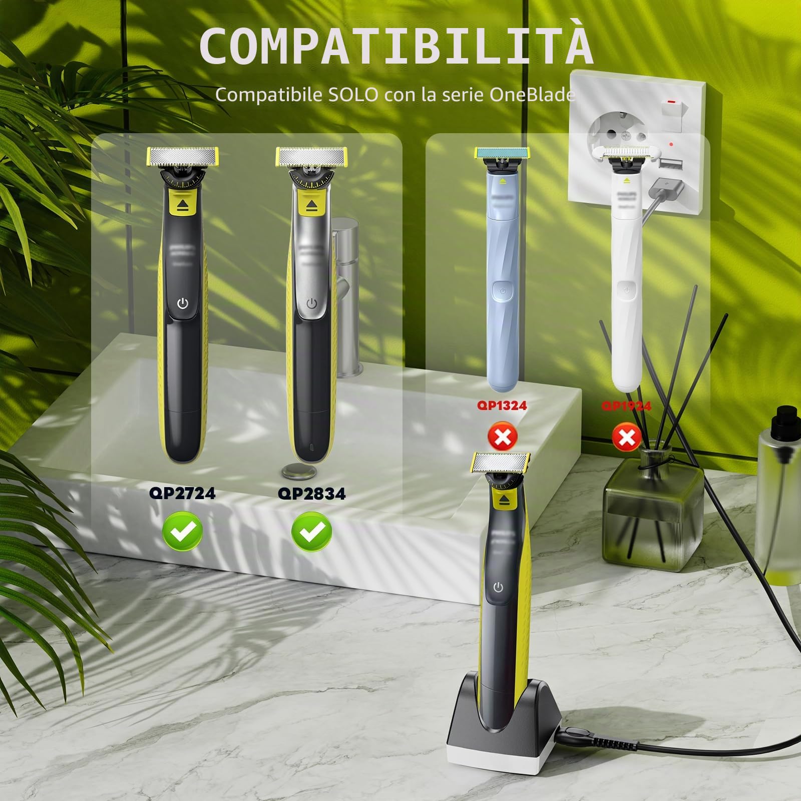 Per Oneblade QP2724 QP2834 QP2824 Stazione di ricarica – Cavo di ricarica 5 V compatibile con Philips Norelco Oneblade rasoio elettrico – Alimentatore di rete