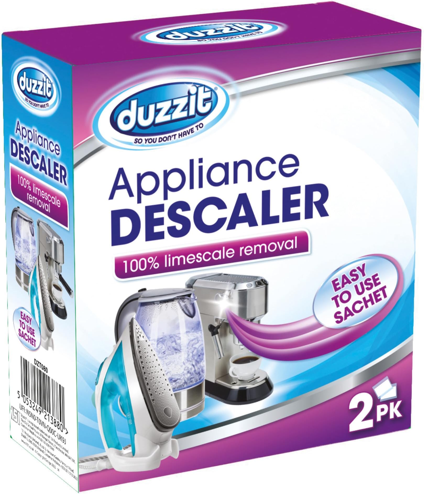 Duzzit Appliance Descaler Easy To Use Sachets For Kettle Coffee Machine Removes Limescale, Purple (Pack Of 2)