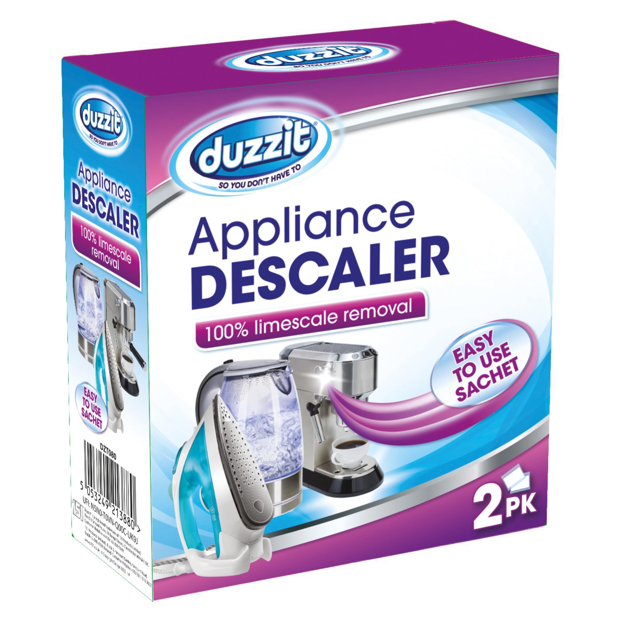 Duzzit Appliance Descaler Easy To Use Sachets For Kettle Coffee Machine Removes Limescale, Purple (Pack Of 2)