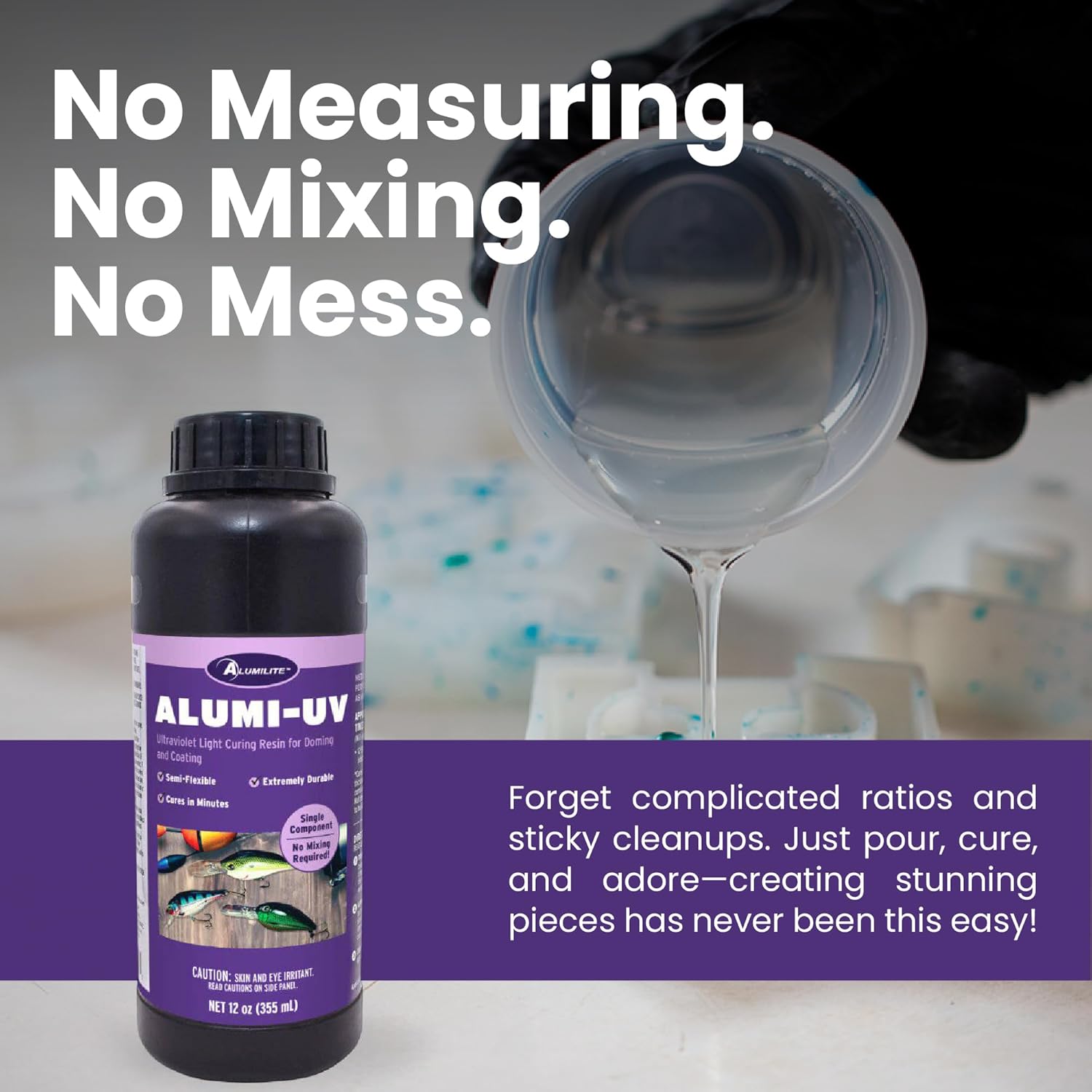 Alumilite Alumi-UV 12 Oz, Fast Curing, High Gloss, Clear UV Resin, Ideal for Crafts, Jewelry, Glossy Look Resin Forr Doming and Coating, Perfect for Fishing Lures, and Coasters