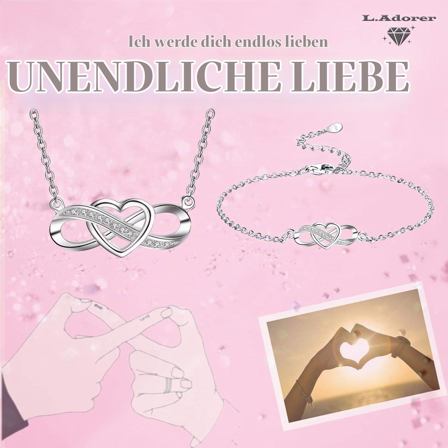 Schmuckset Silber 925 Damen,Halskette Armband Unendlichkeit Herz,Geschenke für Frauen