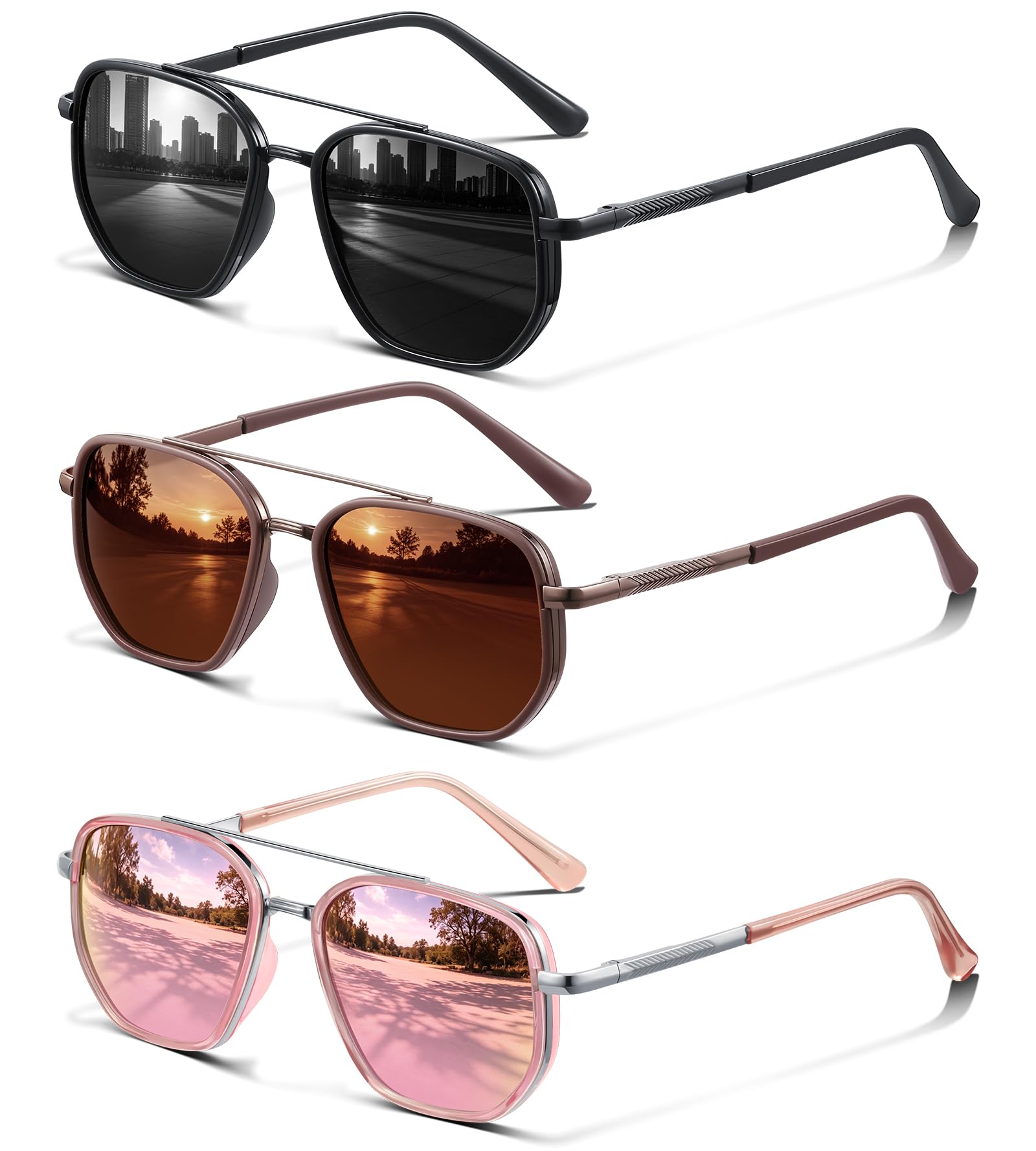 KUGUAOK Occhiali da sole polarizzati da aviatore, per donne e uomini, protezione UV, senza grovigli, occhiali da sole vintage alla moda