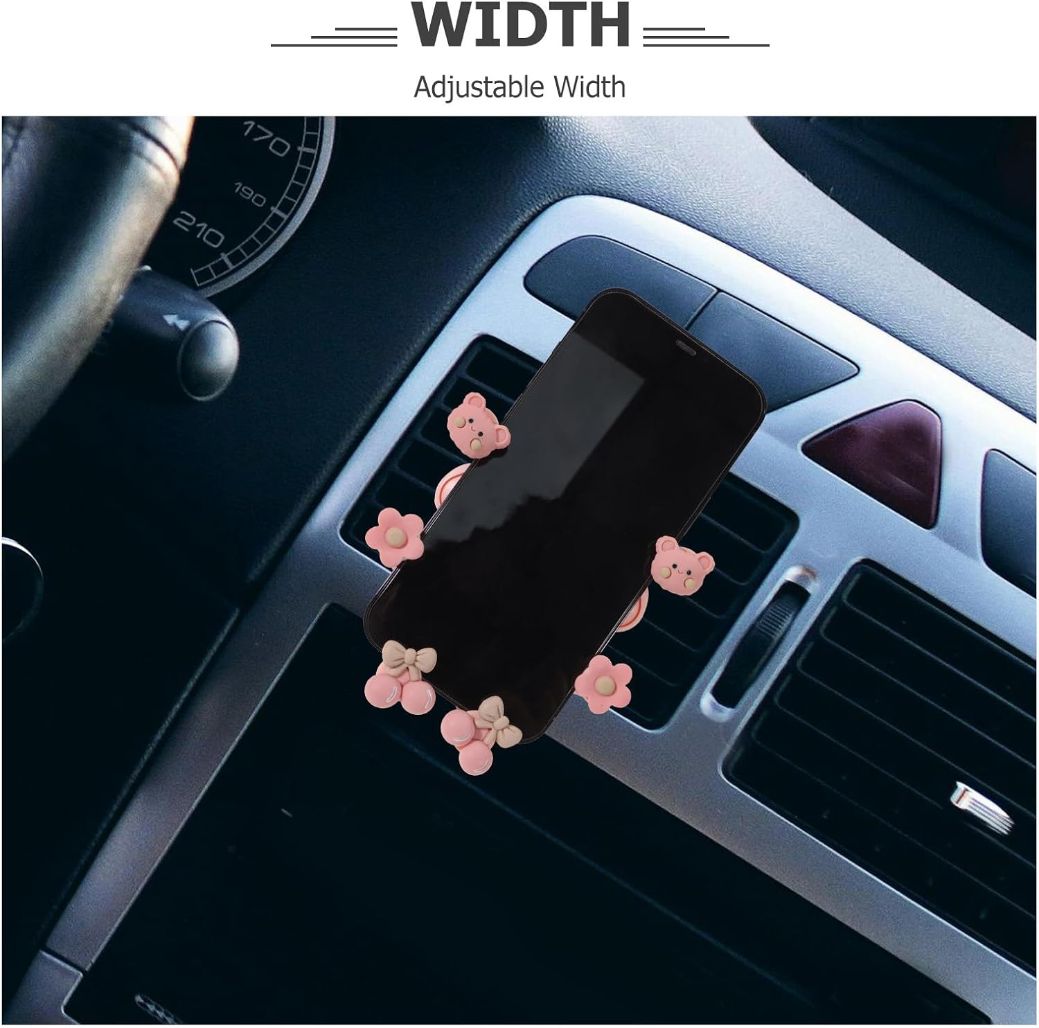 BESTYASH Car Phone Holder Vent Mount Universal Cell Phone Holder for Car Air Vent Clip with Anti-Shake Support Pink Cute Bear Design for Automobile Accessories image 3