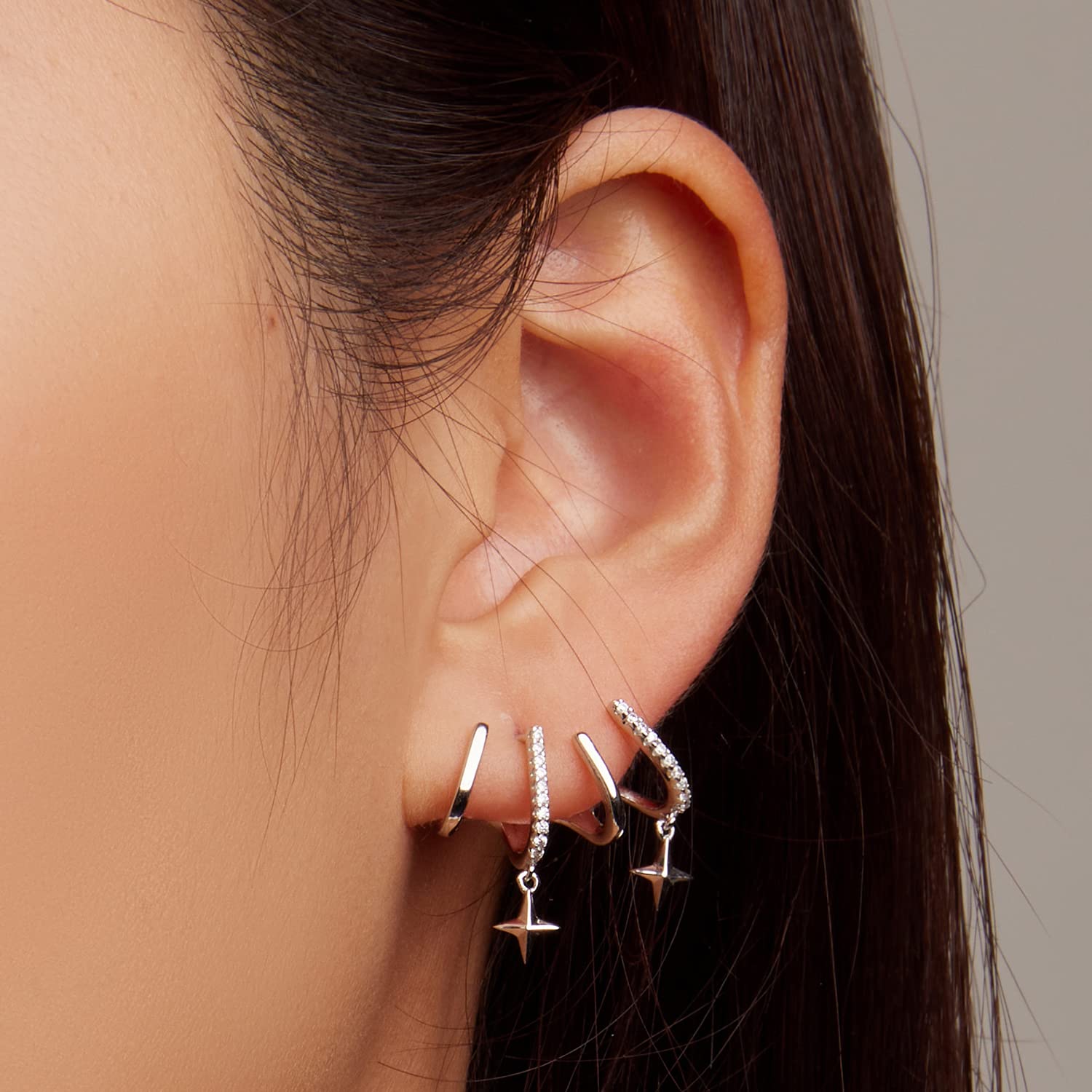25 srebro kolor CZ mankietowe kolczyki piercing dla kobiet nastoletnie dziewczyny kolczyki z pazurami Wrap szpilki kolczyk Huggie