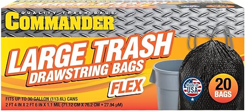 Miniatura 4 de Commander Bolsas de basura negras altas con cordón para cocina, de 20 a 30 galones, 1.1 milésimas de pulgada de diámetro, 30 x 33 pulgadas, paquete