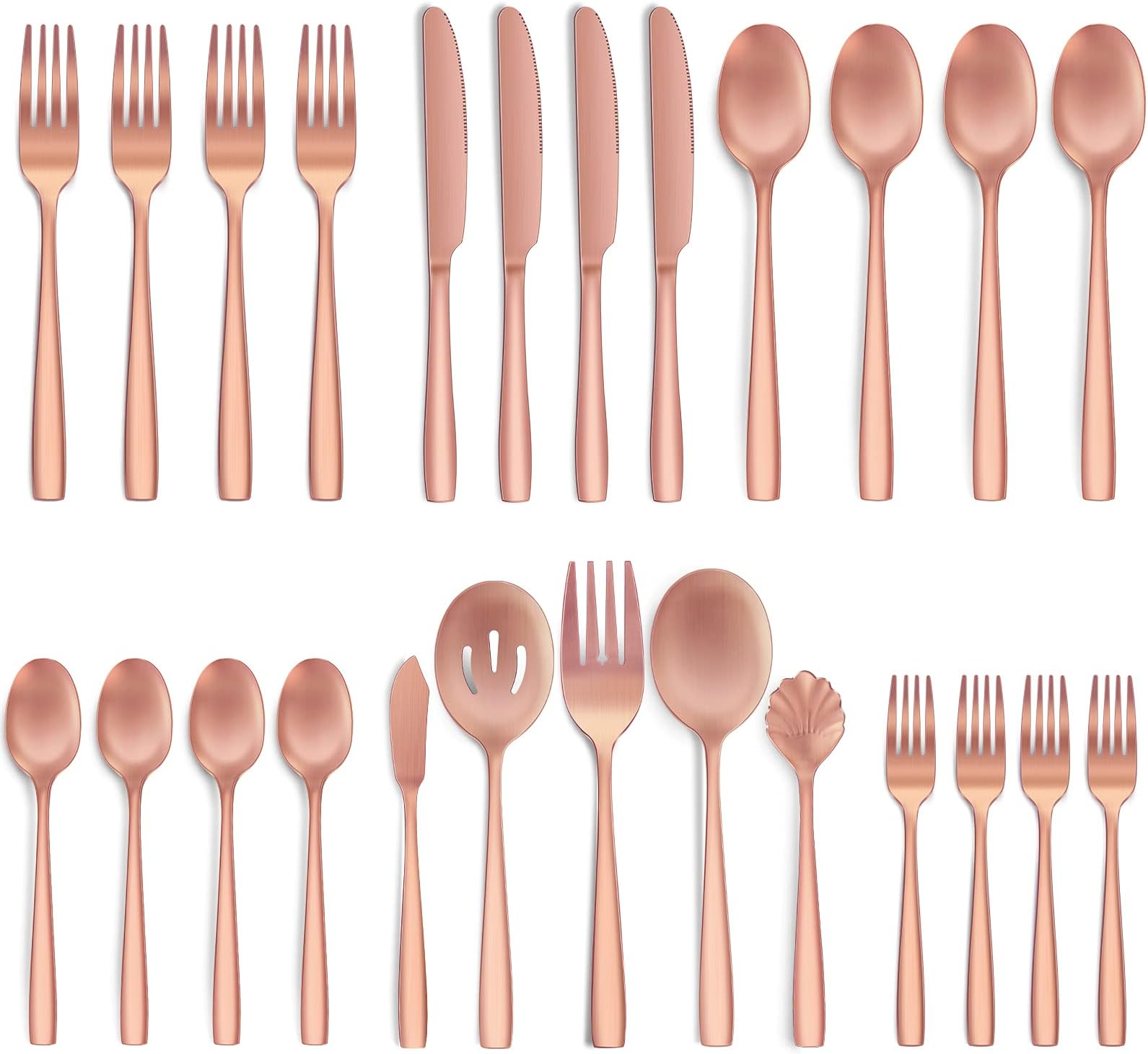 Hiware 25-Piece Matte Rose Gold Silverware Set with Serving Utensils, Stainless Steel Flatware Cutlery Set for 4, Kitchen Eating Utensils Tableware Set, Dishwasher Safe