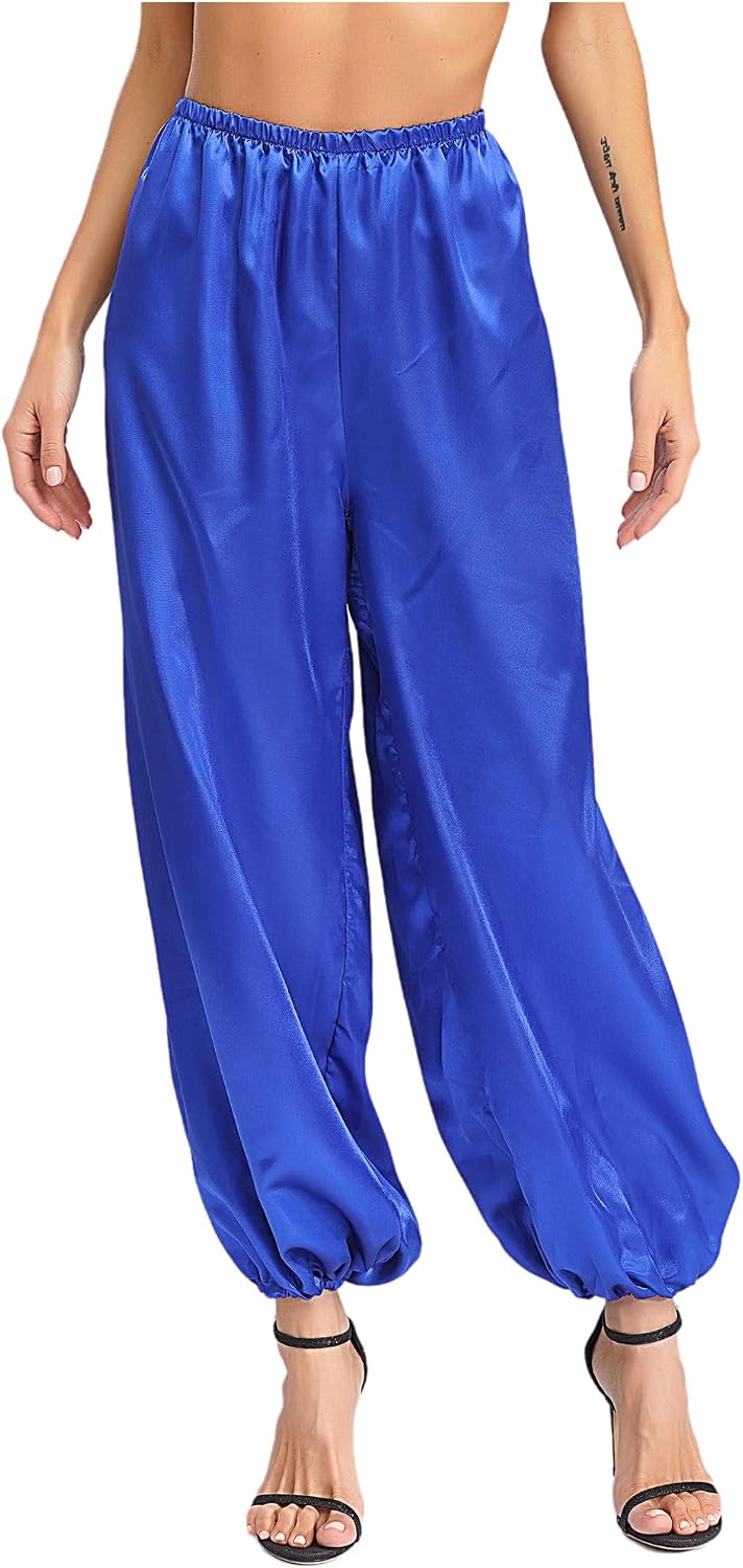 FEESHOW Womens Arabian Princess Costume Hippie Pants Loose Bloomers Trousers Belly Dance Harem Pants