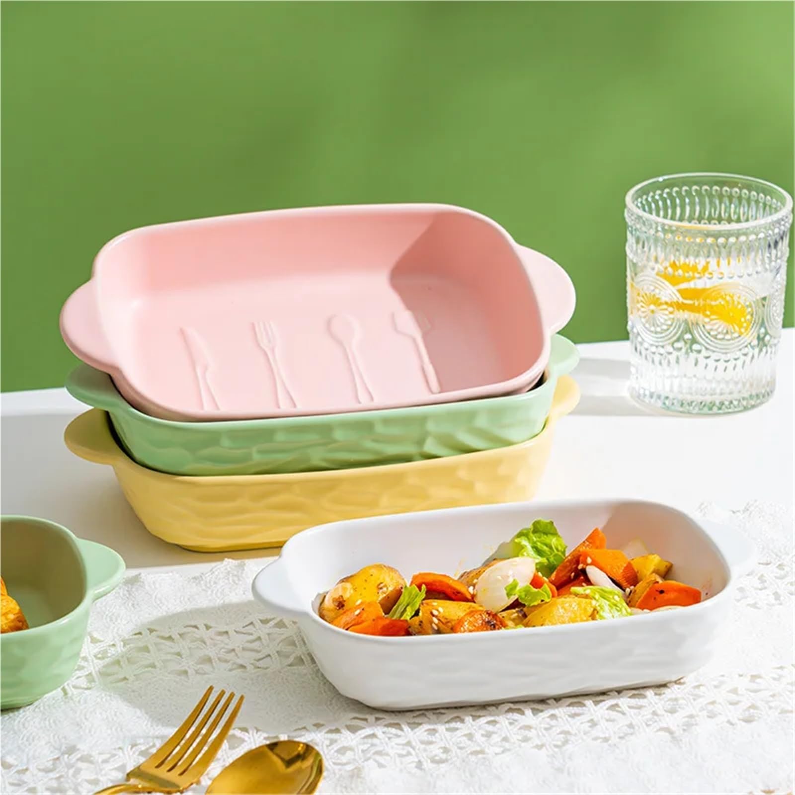 Auflaufform Keramik,Auflaufform Set Brotform for Backen, Werkzeuge und Zubehör, Küchenhelfer, Backgeschirr, Kochutensilien, Porzellangeschirr, Ofen-Backblech, Airfryer(9.5 Y)
