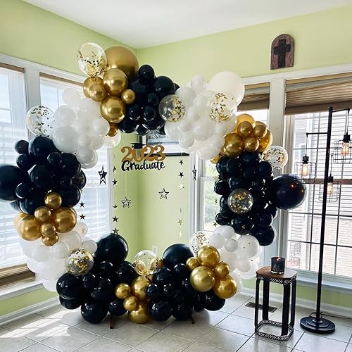 Miniatura 2 de NISOCY Kit de arco de guirnalda de globos negros y dorados, 120 piezas de globos dorados metálicos negros y blancos con globos de confeti para