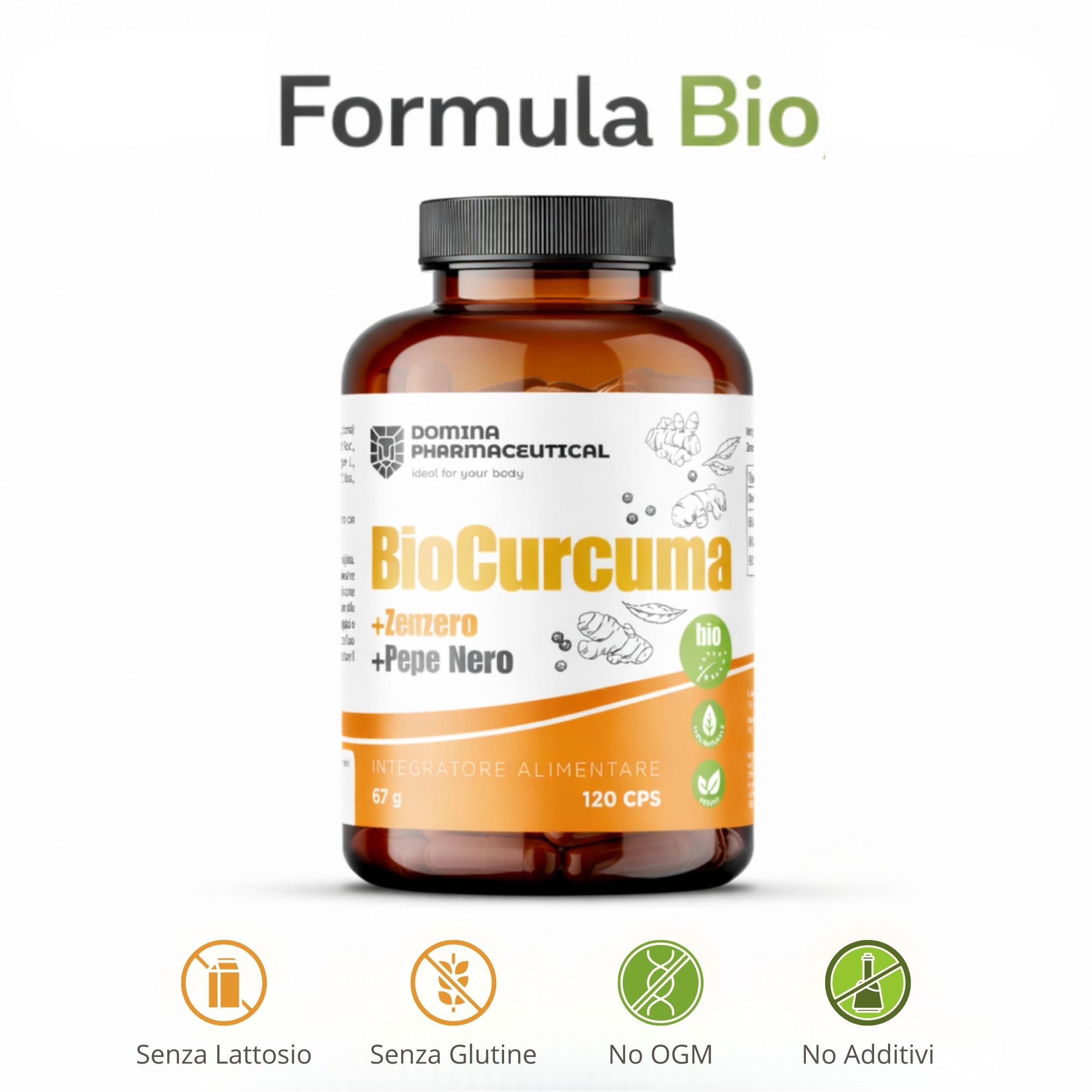 BioCurcuma - Curcumina e Piperina [Scorta 4 Mesi] Articolazioni e Muscoli | Curcuma Piperina Zenzero | Antinfiammatorio Naturale, Made in Italy - 120 Capsule