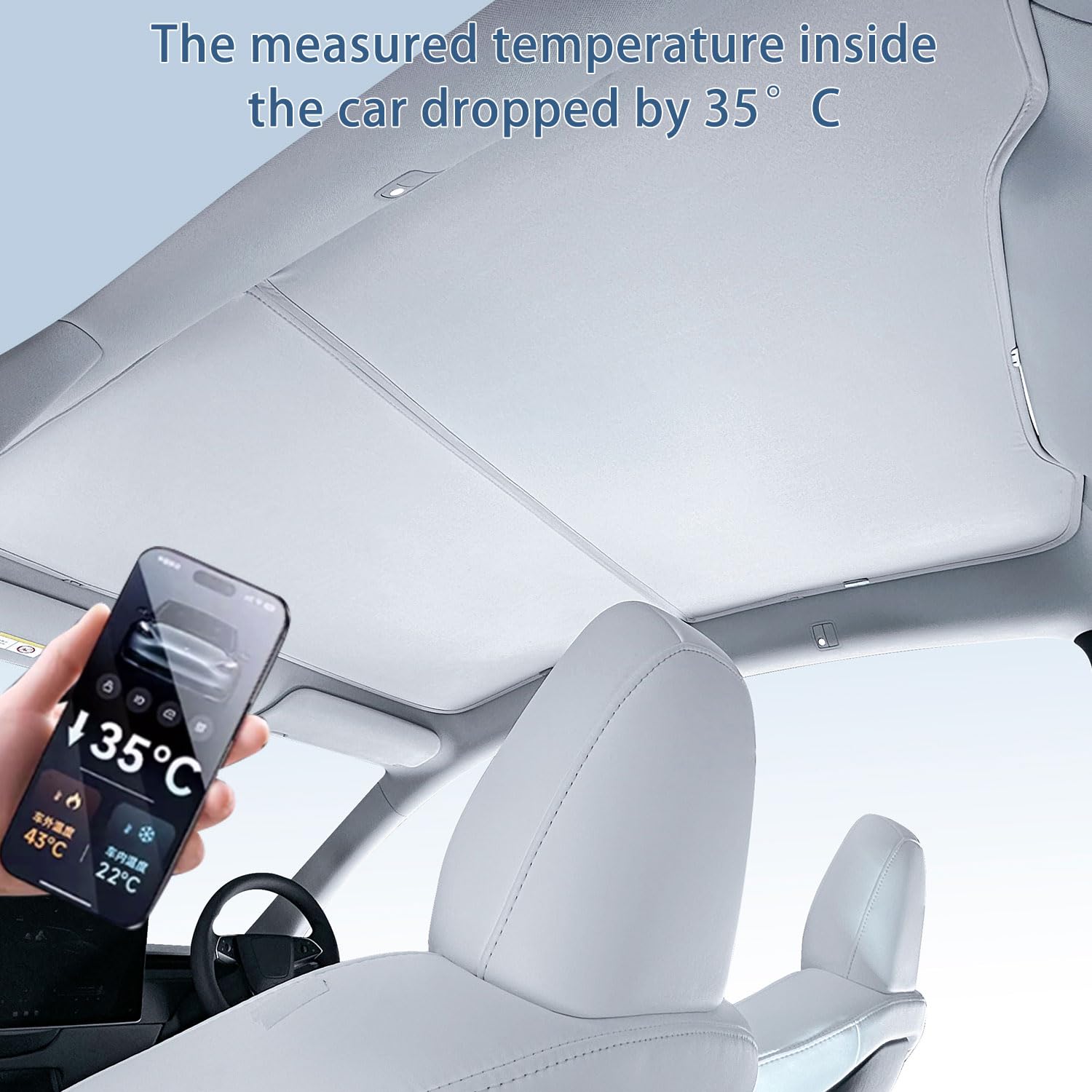 TOPABYTE Pare Soleil pour Tesla Model Y Juniper 2026 2025 Pare-Soleil Toit en Verre Protection Bloque la Chaleur, Fenêtre de Toit Isolation Contre Les Rayons UV, Beige