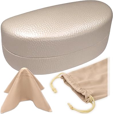 MyEyeglassCase - Large Sunglasses Case - Glasses Holder with Pouch & Cloth - Eyeglass Hard shell Medium - Extra Large frames