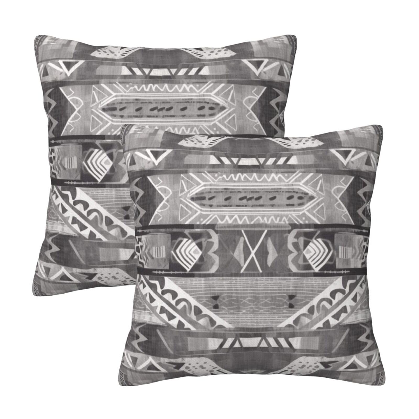 Grey_Tribal Throw Pillow Cases 2 Pack Square Pillowcases Soft Pillow Protectors for Couch Livingroom Sofa Bed Office Car,40x40 CM