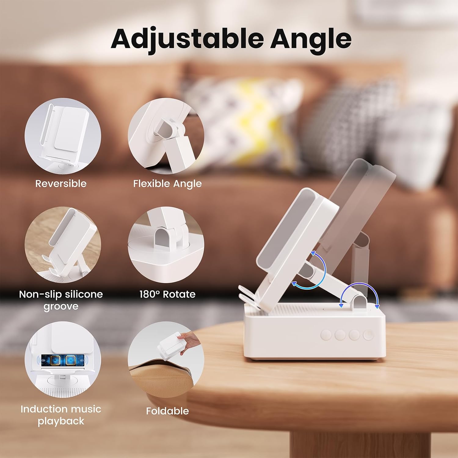 Wireless Sensor Speaker, Colorful LED Ambient Light; Foldable and Adjustable Phone Holder, Compatible with iPhone/iPad, High-Definition Surround Sound, Suitable for Home and Outdoor Use, Creative Gift