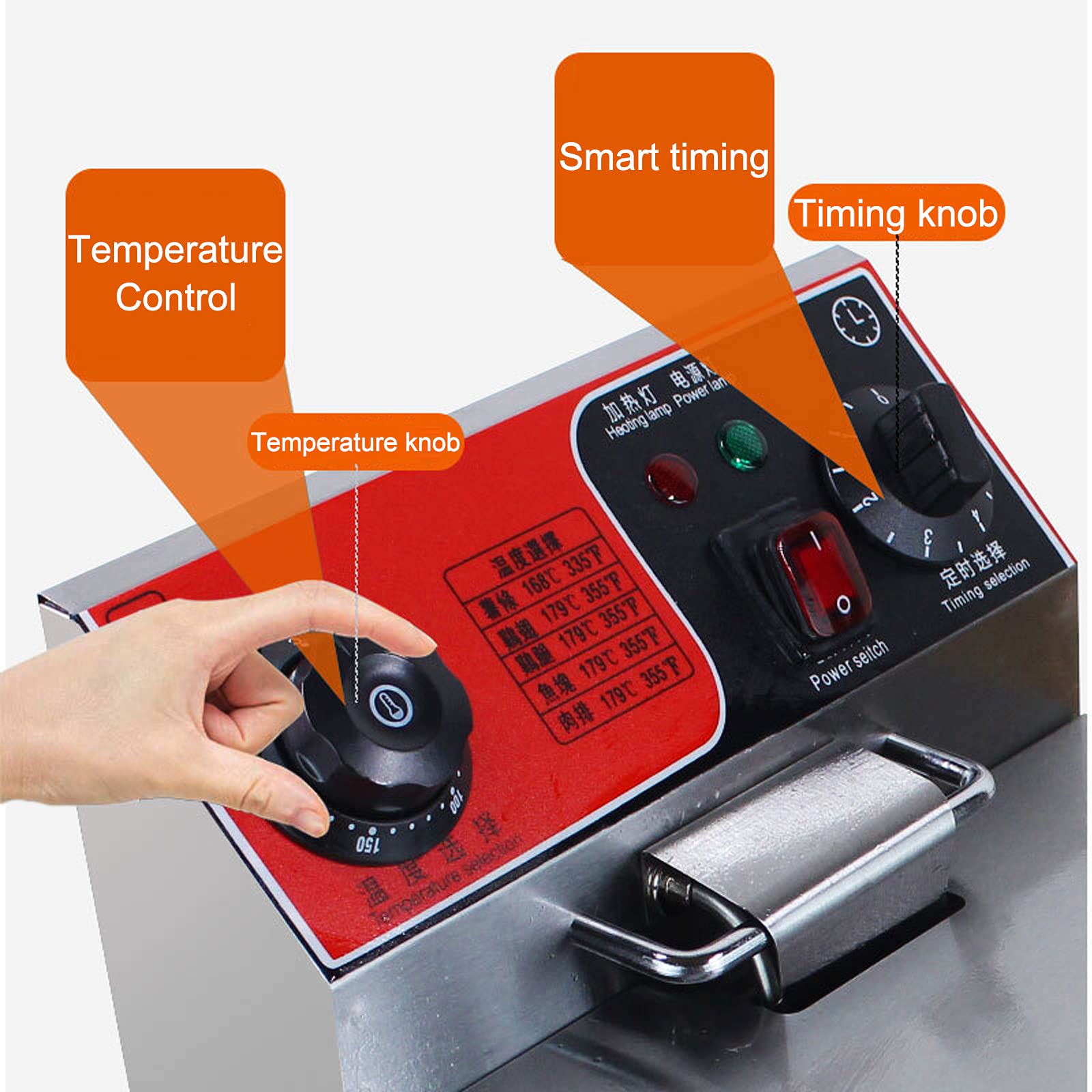 Freidora eléctrica de 6 l/6 l + 6 l, freidora comercial con cesta, con control de temperatura y temperatura, para uso comercial y doméstico (6 l)