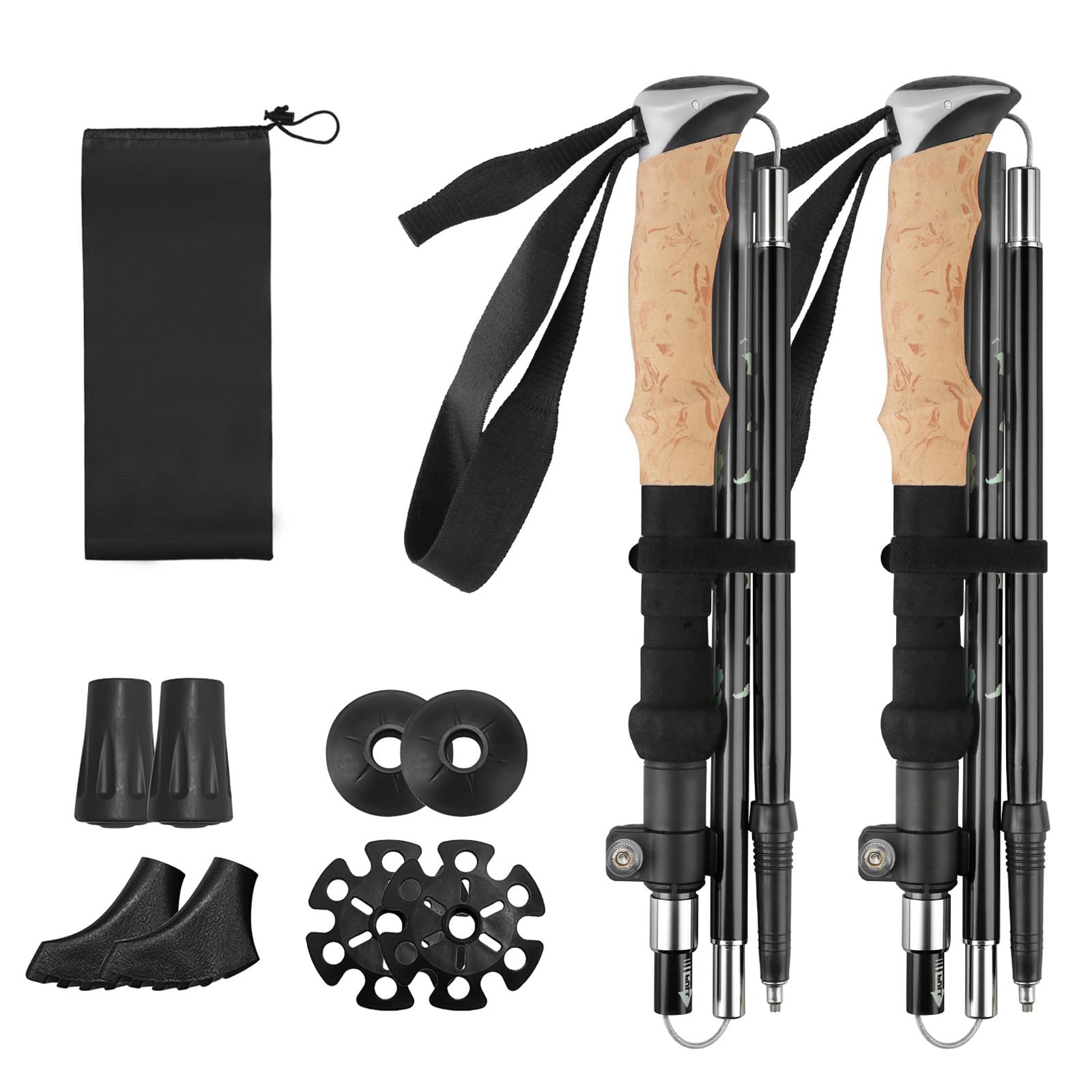 Walking Sticks Collapsible Trekking Poles Lightweight Folding Hiking Poles with EVA Foam Grips 2pc Adjustable Hiking Stick for Camping Mountaining Backpacking Walking Trekking
