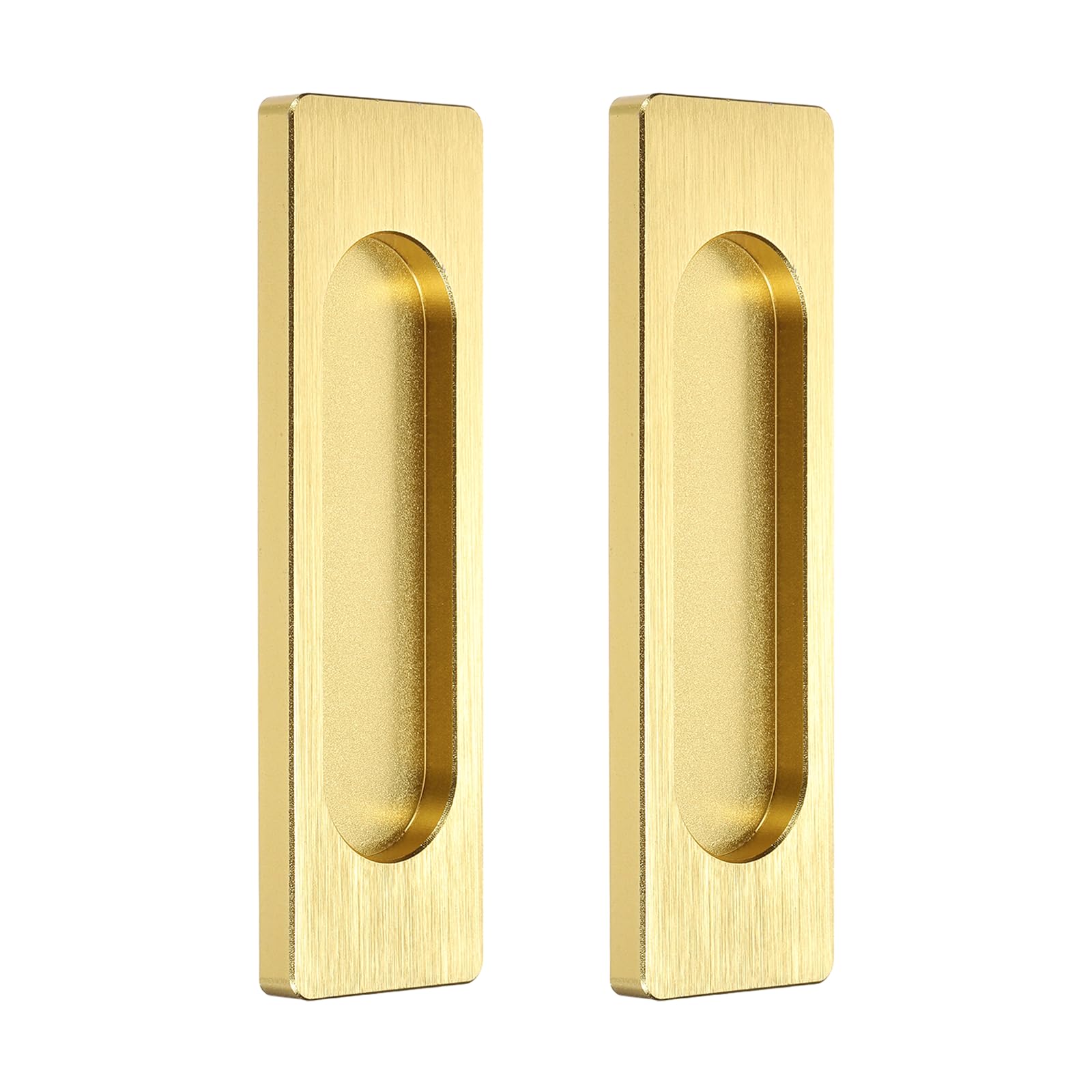 sourcing map 2Pcs Self-Stick Sliding Door Pulls, 4 Inch Aluminum Alloy Recessed Finger Flush Pulls Rectangle Sliding Door Handles for Glass Doors Windows Drawers Dressers Cabinets, Bright Gold