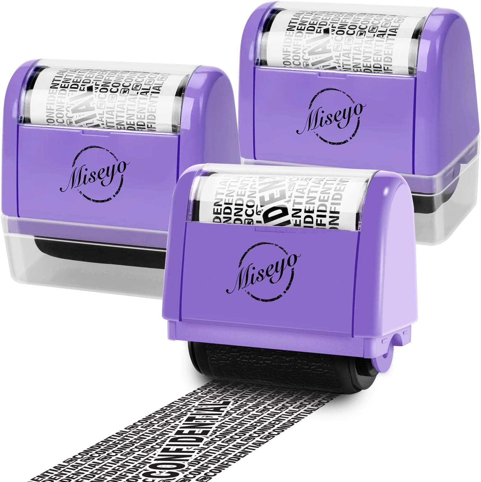 MiseyoWide Roller Stamp Identity Theft Stamp 1.5 Inch Perfect for Privacy Protection - 3Pack Set (Purple)