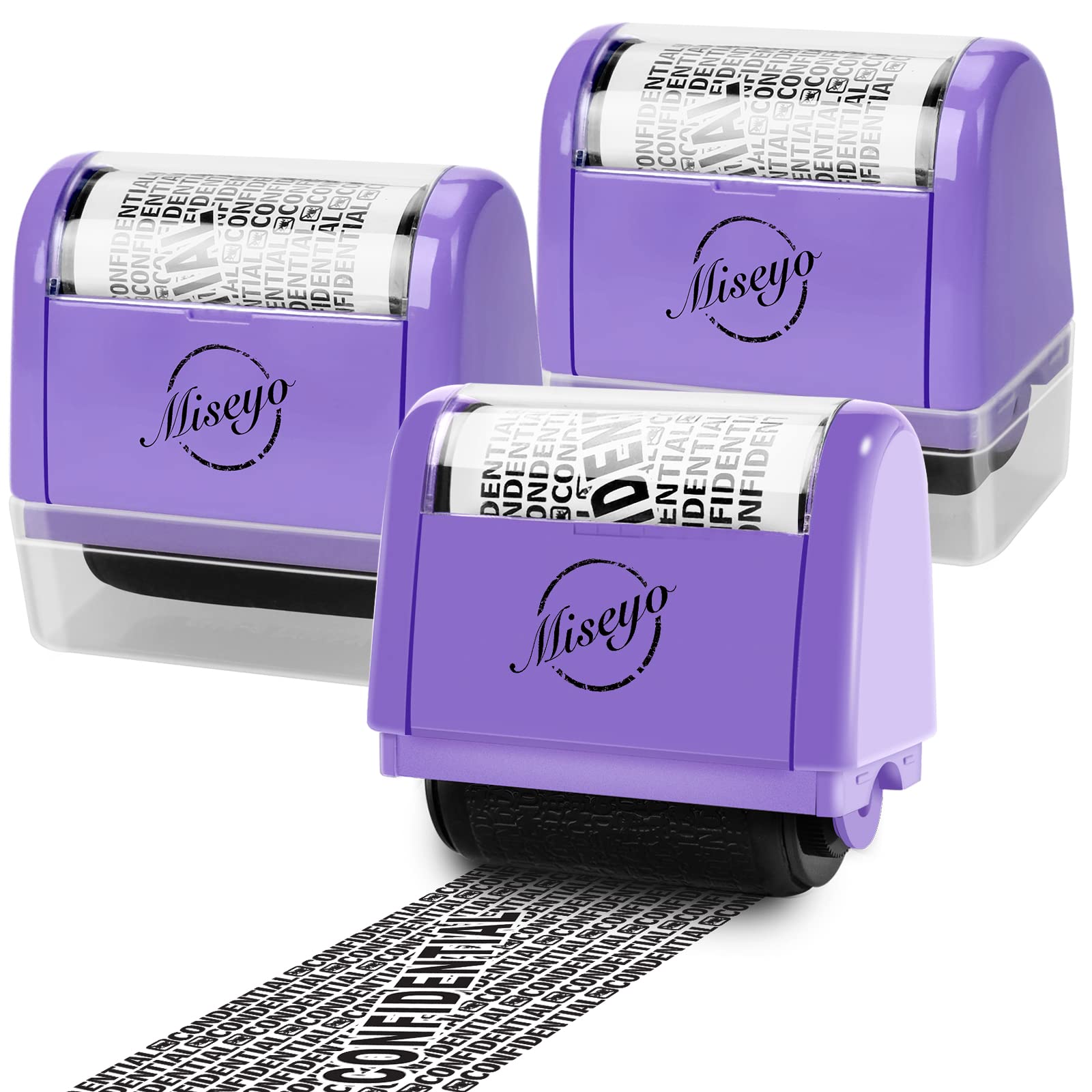 MiseyoWide Roller Stamp Identity Theft Stamp 1.5 Inch Perfect for Privacy Protection - 3Pack Set (Purple)