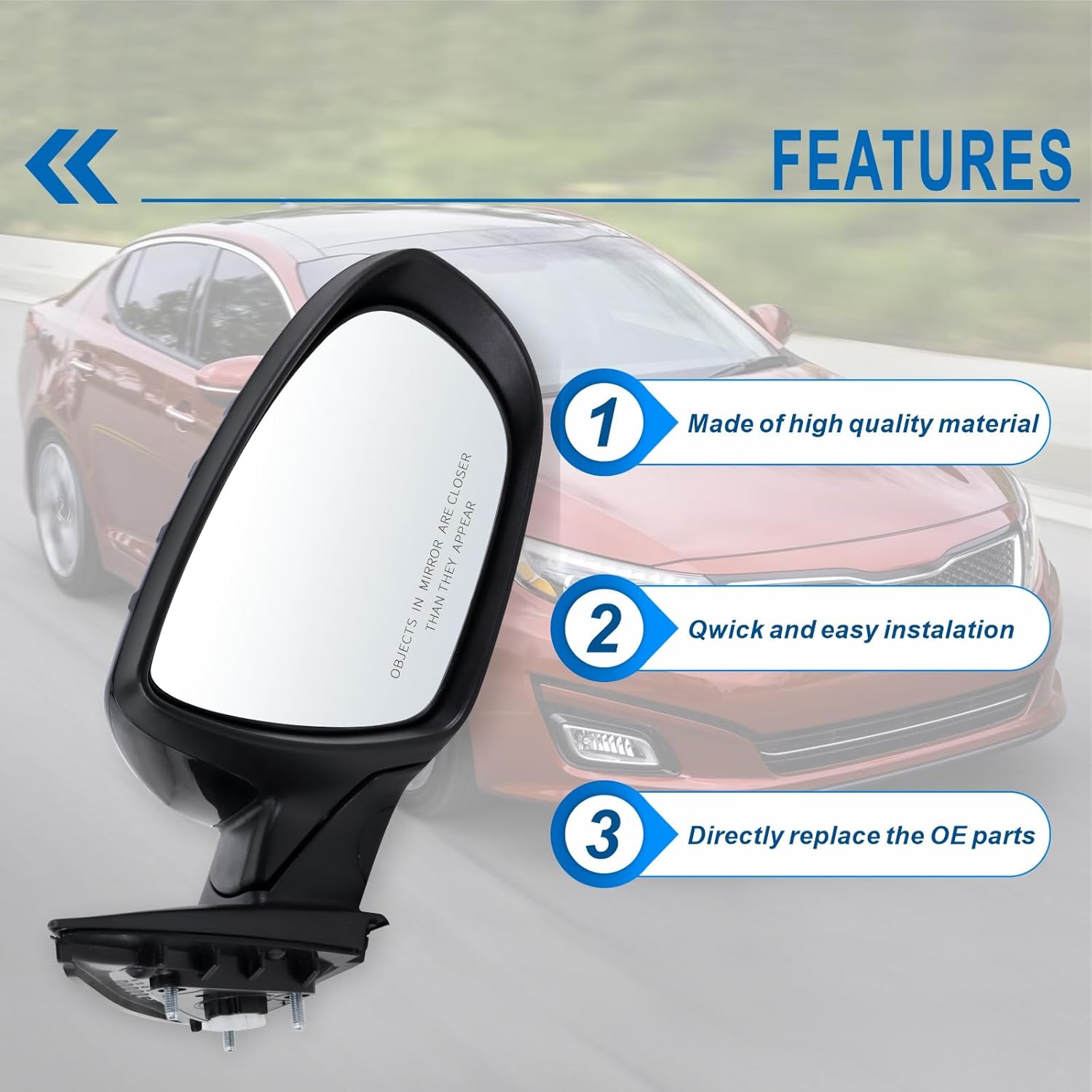 Right Passenger Side Mirror Compatible With 2014 2015 Kia Optima With Manual Folding Power Glass Turn Signal Heated Black Replace#876204C501(6Pins)