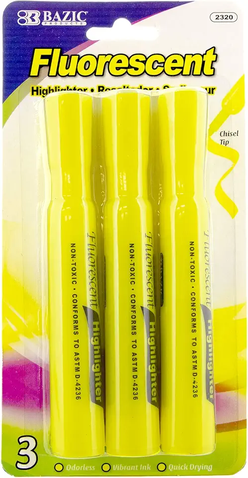 BAZIC Highlighter Yellow Color Desk Style, Ch...