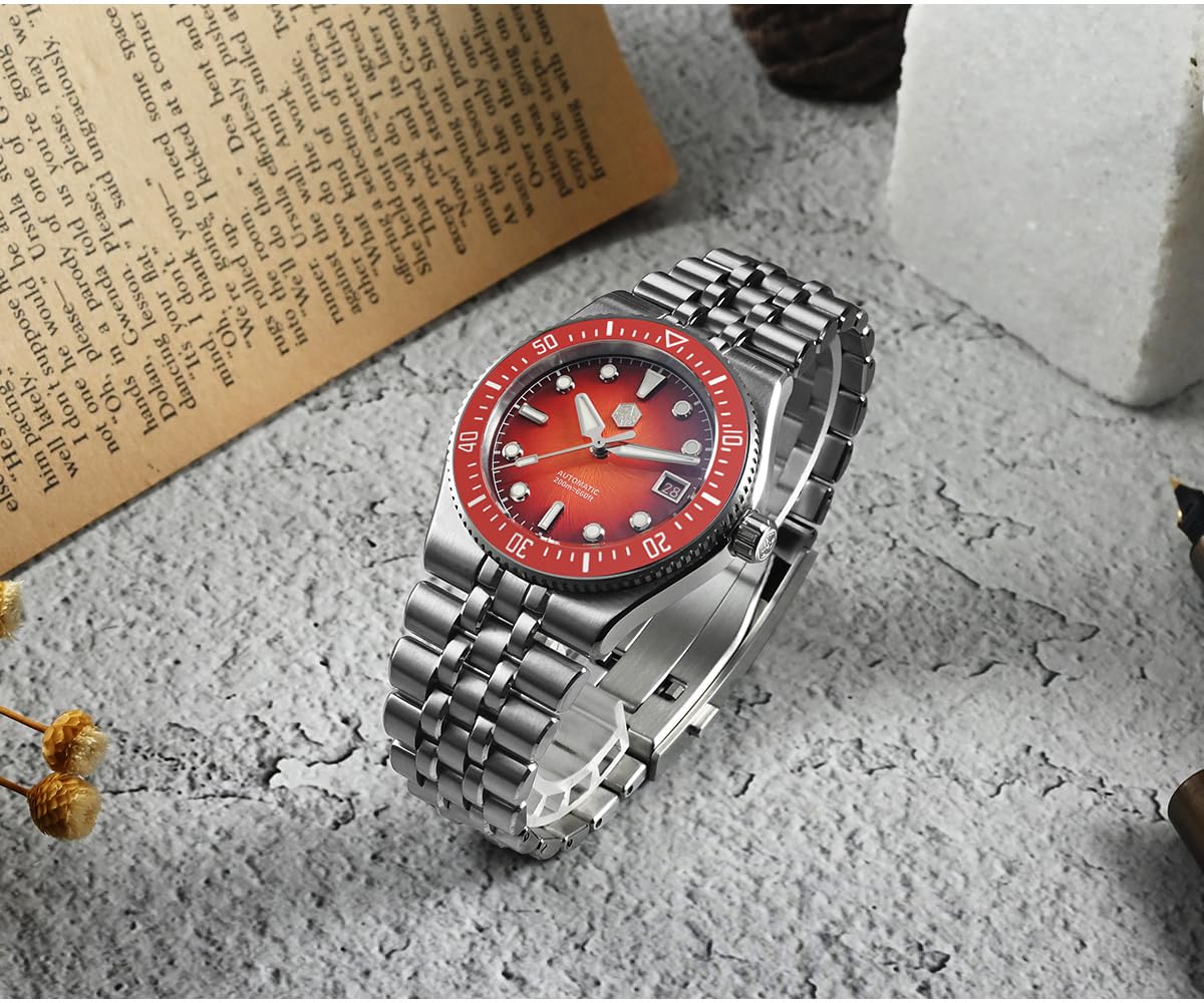 San Martin 9015 Automatyczny zegarek męski do nurkowania, 40 mm bransoletka ze stali nierdzewnej 316L 200 m wodoodporne zegarki SN0148-GB
