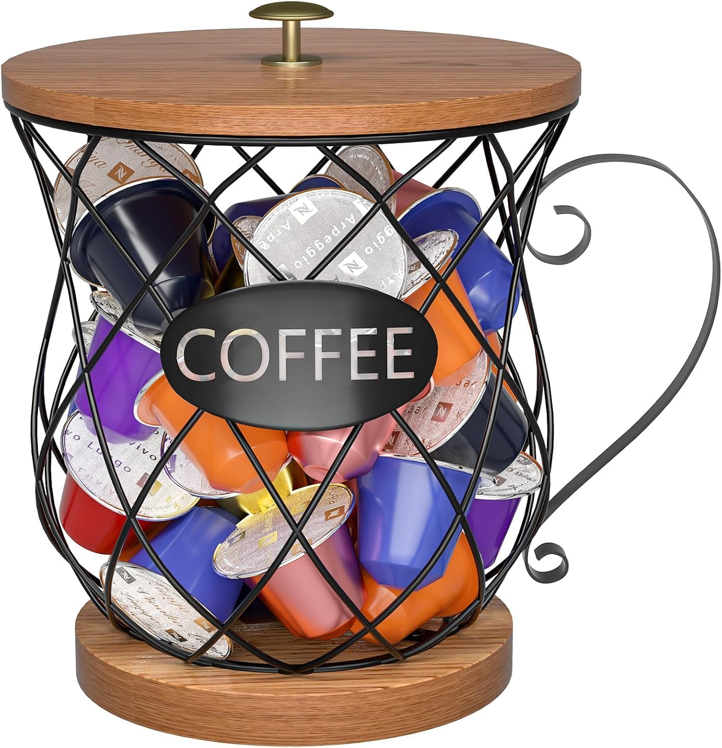 Coffee Pod Holder with Lid -Coffee Creamer Holder Large Capacity Holder for k Holder Organizer for Counter - Coffee Decor Station for Pods, Espresso, Capsules, Creamer, (Black-HH)