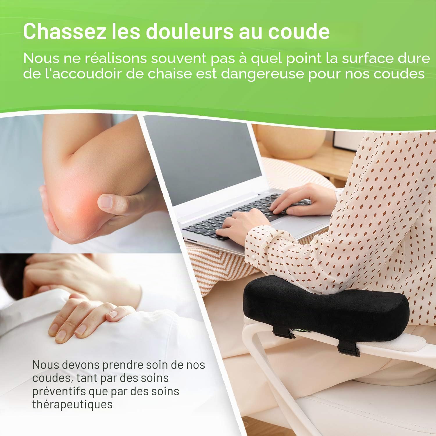 LargeLeaf 5CM Coussins d'accoudoir de Chaise Extra épais Oreiller de coude Soulagement de la Pression Chaise de Bureau Accoudoir de Chaise de Jeu avec Coussinets à mémoire de Forme