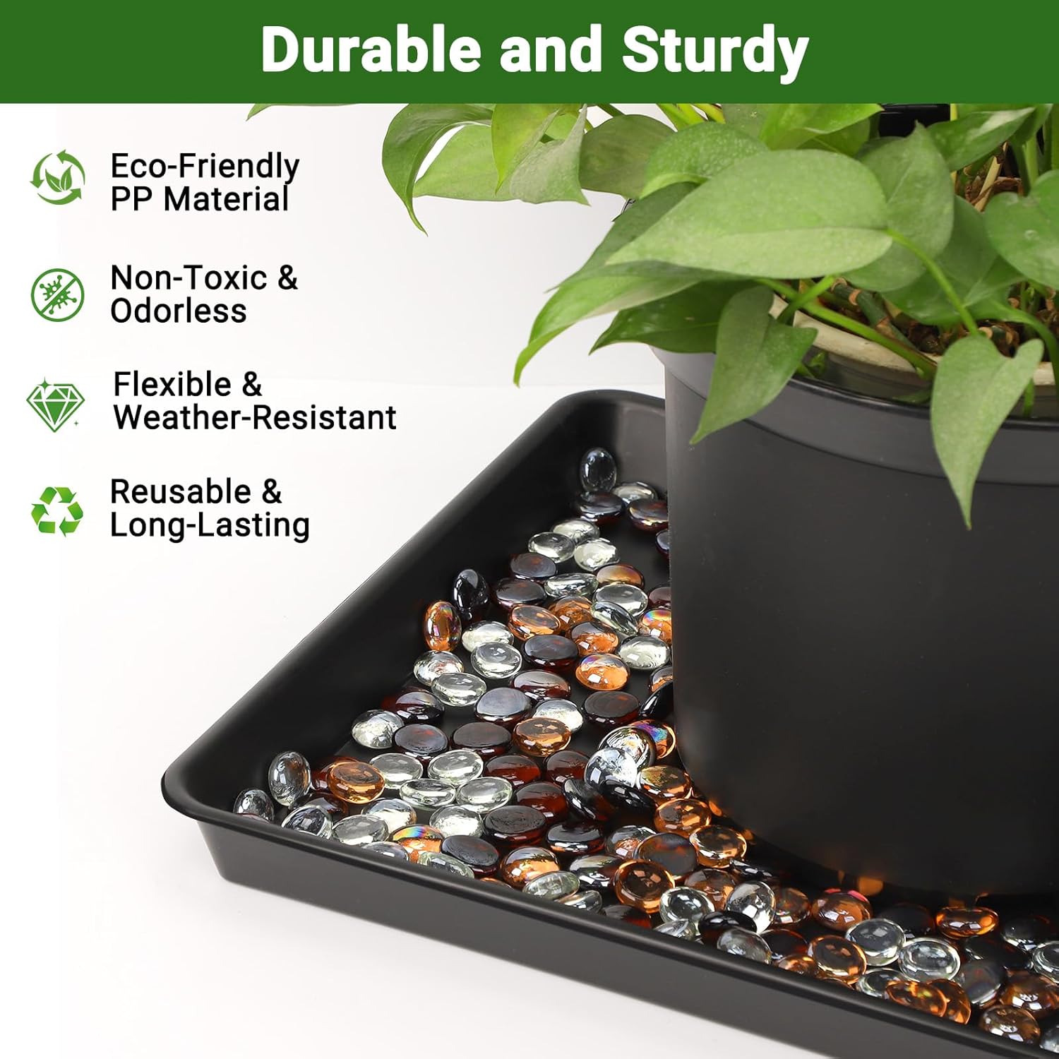 GREANER 14 Inch Plastic Plant Saucer, 6 Packs Black Large Plant Pot Tray, Heavy Duty Humidity Tray for Pots, Seed, Bird Bath Bowls