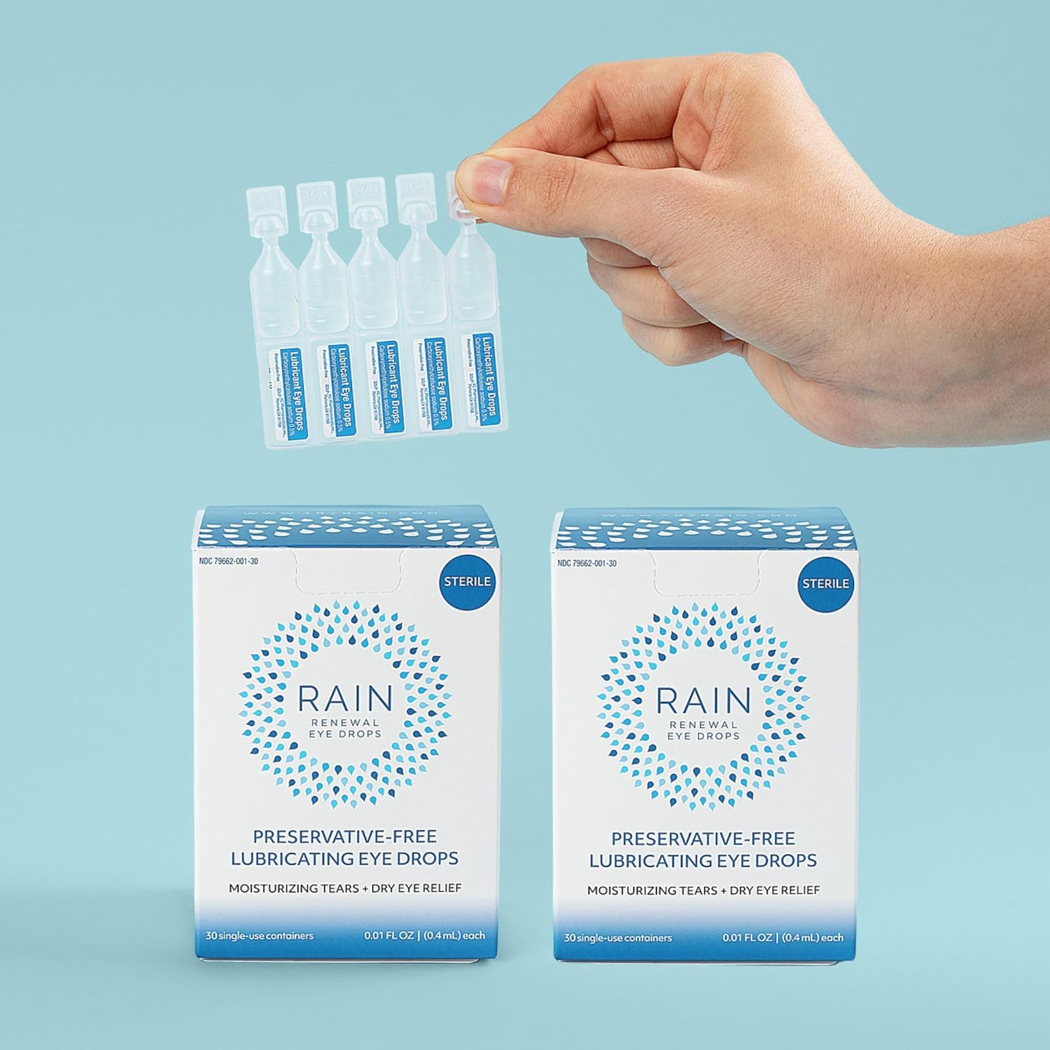 Rain Preservative Free Lubricating Eye Drops - Artificial Tears for Moderate to Severe Dry Eyes - Contact Lens Friendly Moisturizing Drops - Long Lasting Relief from Eye Discomfort - Pack of 2