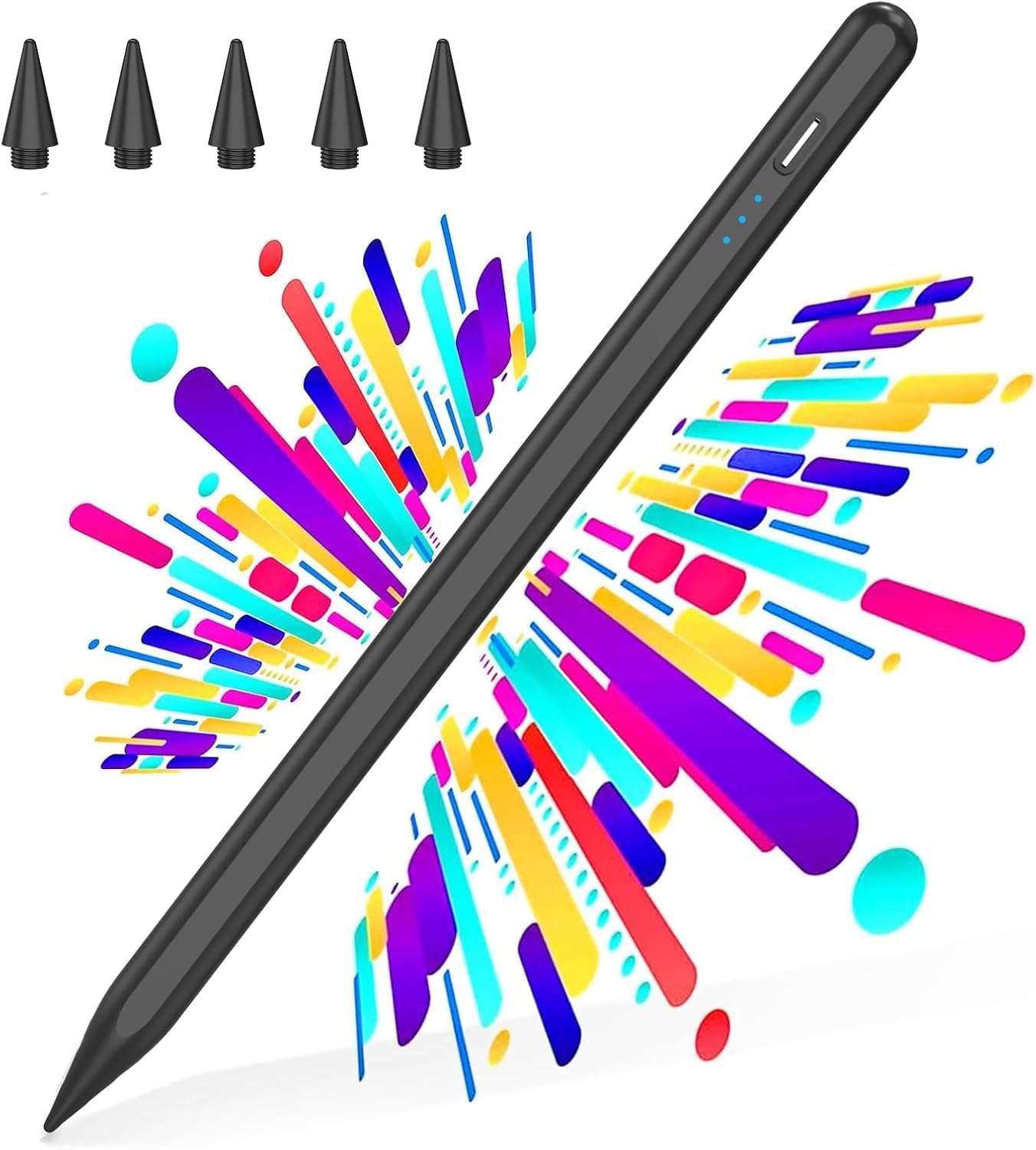 Stylus Pen for iPad 2018-2025, USB C Fast Charging Magnetic Pen with Tilt Sensitivity & Palm Rejection, Pencil for IPad a16/6/7/8/9/10/11, iPad Pro 11"/12.9"/M4, iPad Air 3/4/5/M2/M3, Black