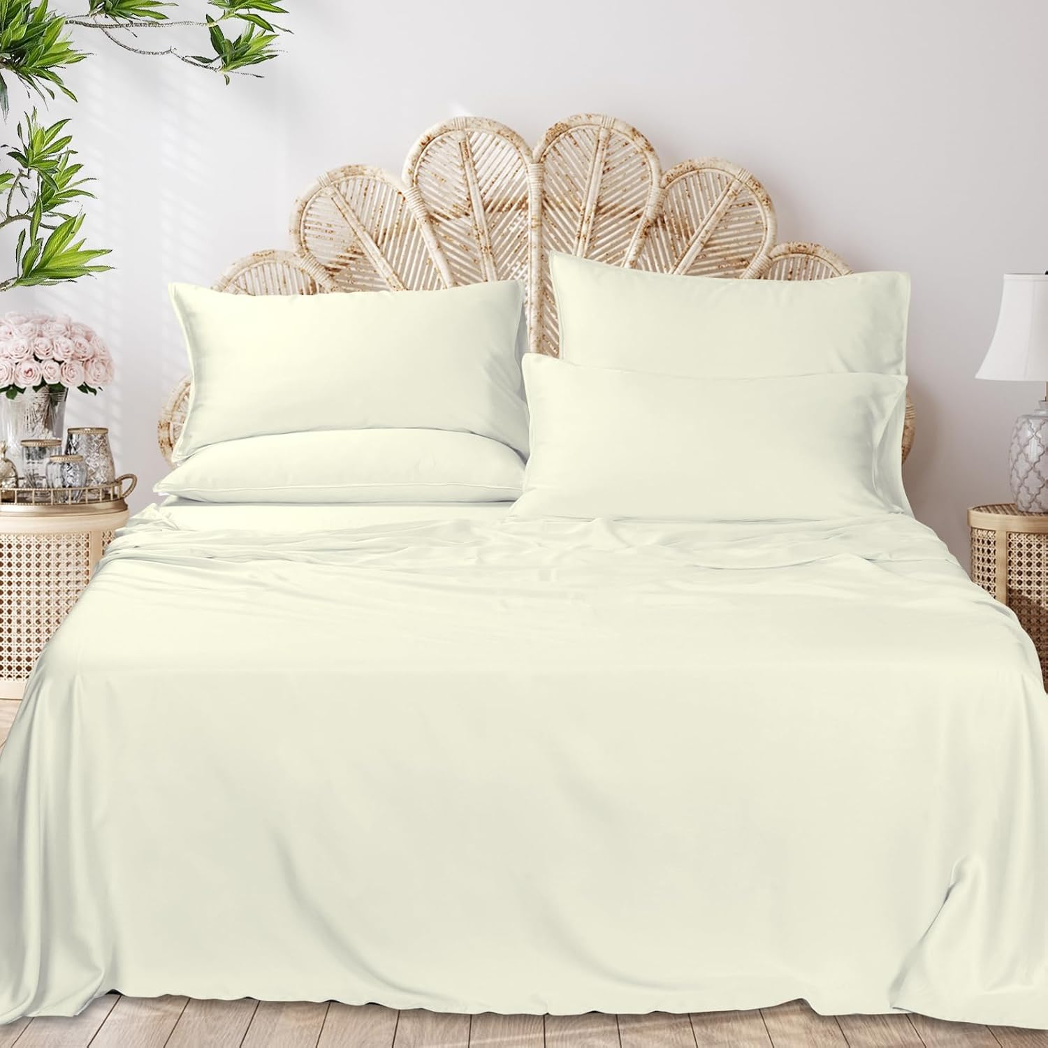 IKIFLY Twin Sheet Set 3 Piece, 16” Deep Pocket, Ultra Soft & Luxuriously for Hot Sleepers, Breathable Silky Bedding Sheets & Pillowcases, Beige