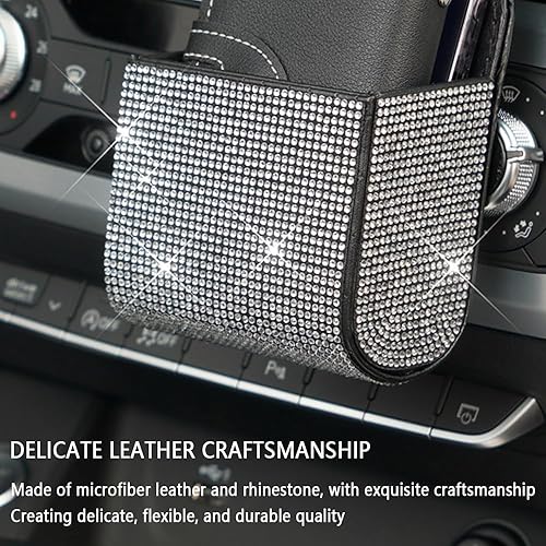 Miniatura 5 de Organizador de almacenamiento de ventilación de automóvil, bolsillo de cuero con diamantes de imitación, accesorios de automóvil brillantes para