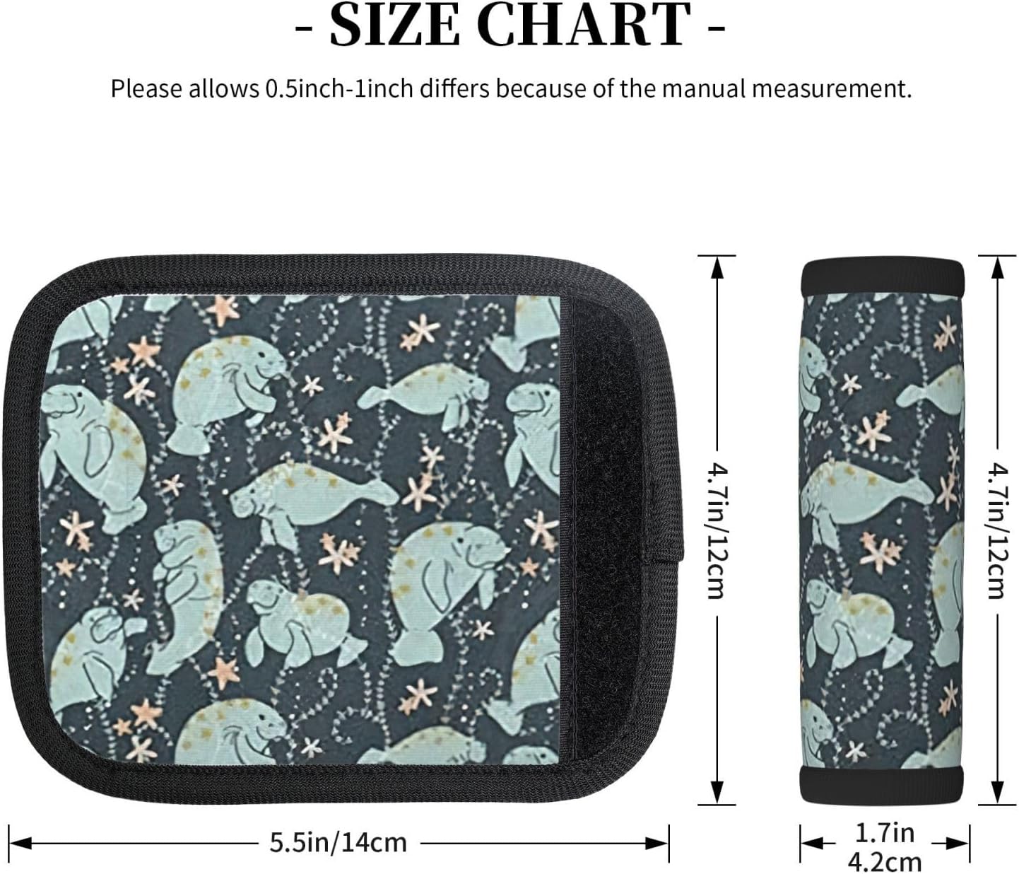 Manatee Animals Print Luggage Handle Wraps Luggage Identifiers Soft Neoprene Luggage Handle Wraps for Suitcase Trolley Handle Grip Cover 2 Pack Luggage Tags