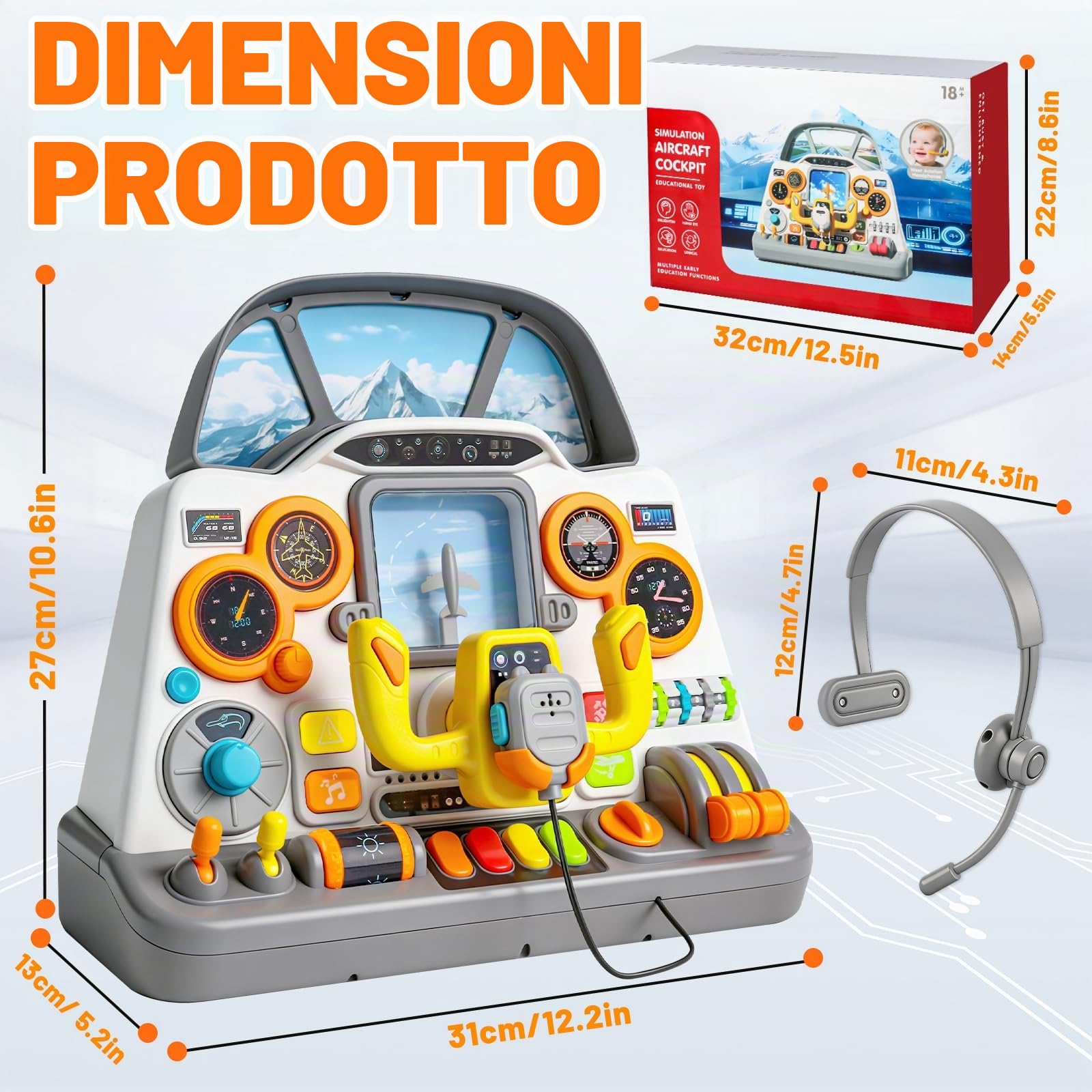 elzle Giocattolo Cockpit Volo, Simulatore 3+ Anni con Luci e Suoni | Cruscotto Simulatore di Volo Interattivo per Bambini, Gioco Educativo da Tavolo, Idea Regalo Compleanno