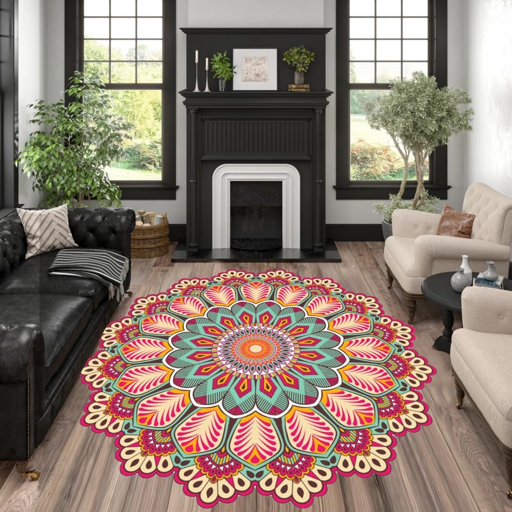 Tapis De Sol Forme Fleur Irrégulier – Fausse Laine, Lavable, Antidérapant – Diamètre 80 Cm – Décoration Salon, Chambre